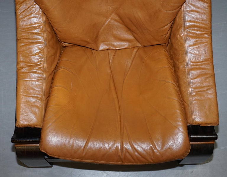 20th Century Pair of Midcentury Ake Fribytter Cognac Leather Nelo Mobel Sewdish Armchairs For Sale