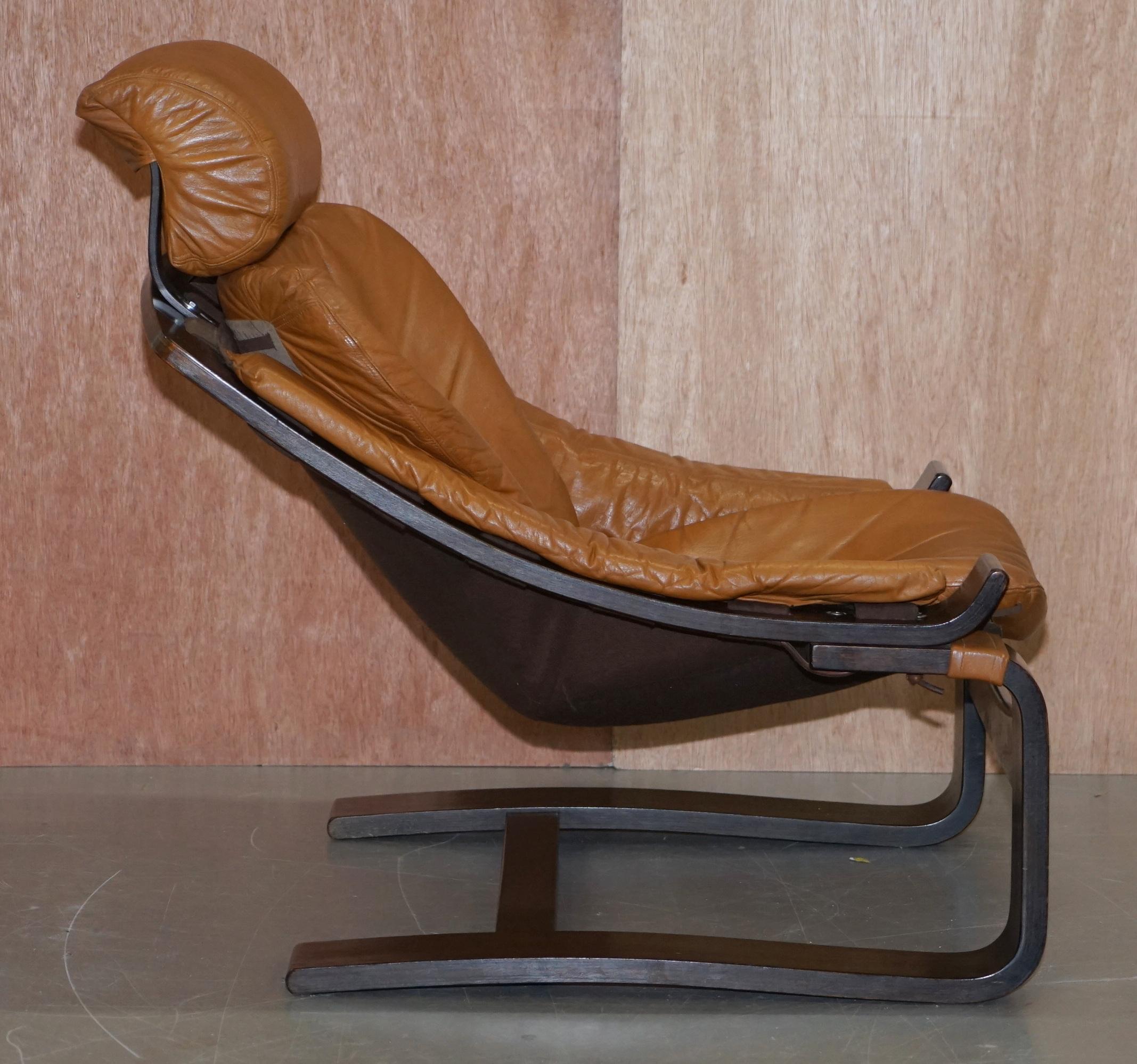 20ième siècle Paire de fauteuils du milieu du siècle Ake Fribytter en cuir cognac Nelo Mobel Sewdish en vente