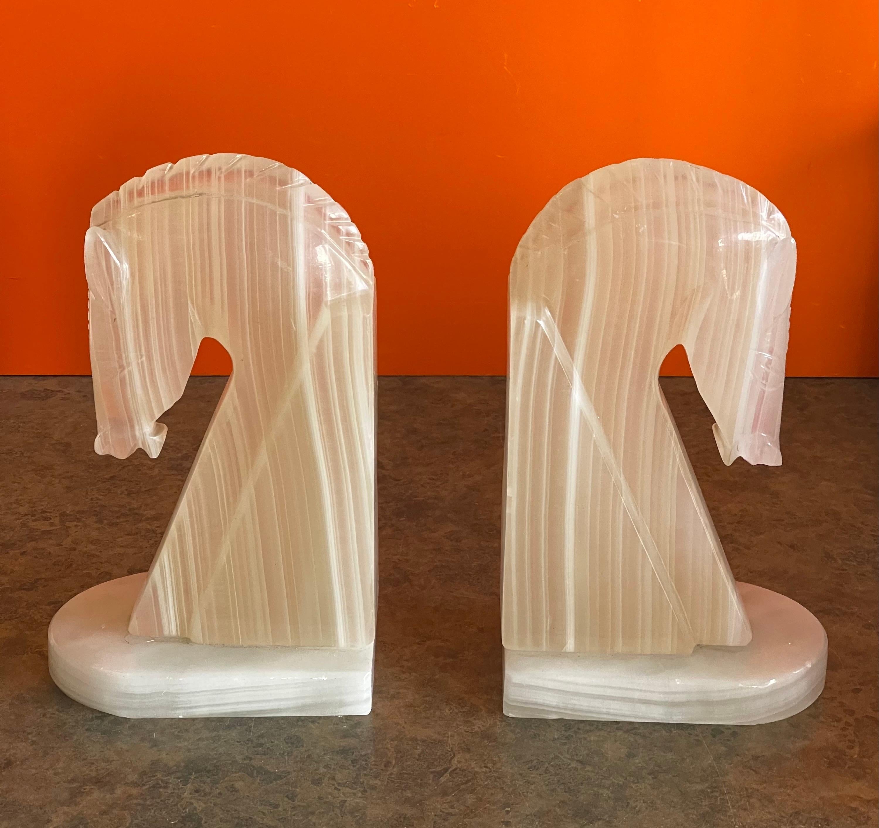 Pair of Mid-Century Alabaster Horse Head Bookends 2