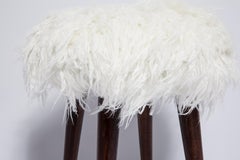 Pair of Mid Century Alpaca White Faux Fur Stools, Europe, 1960s
