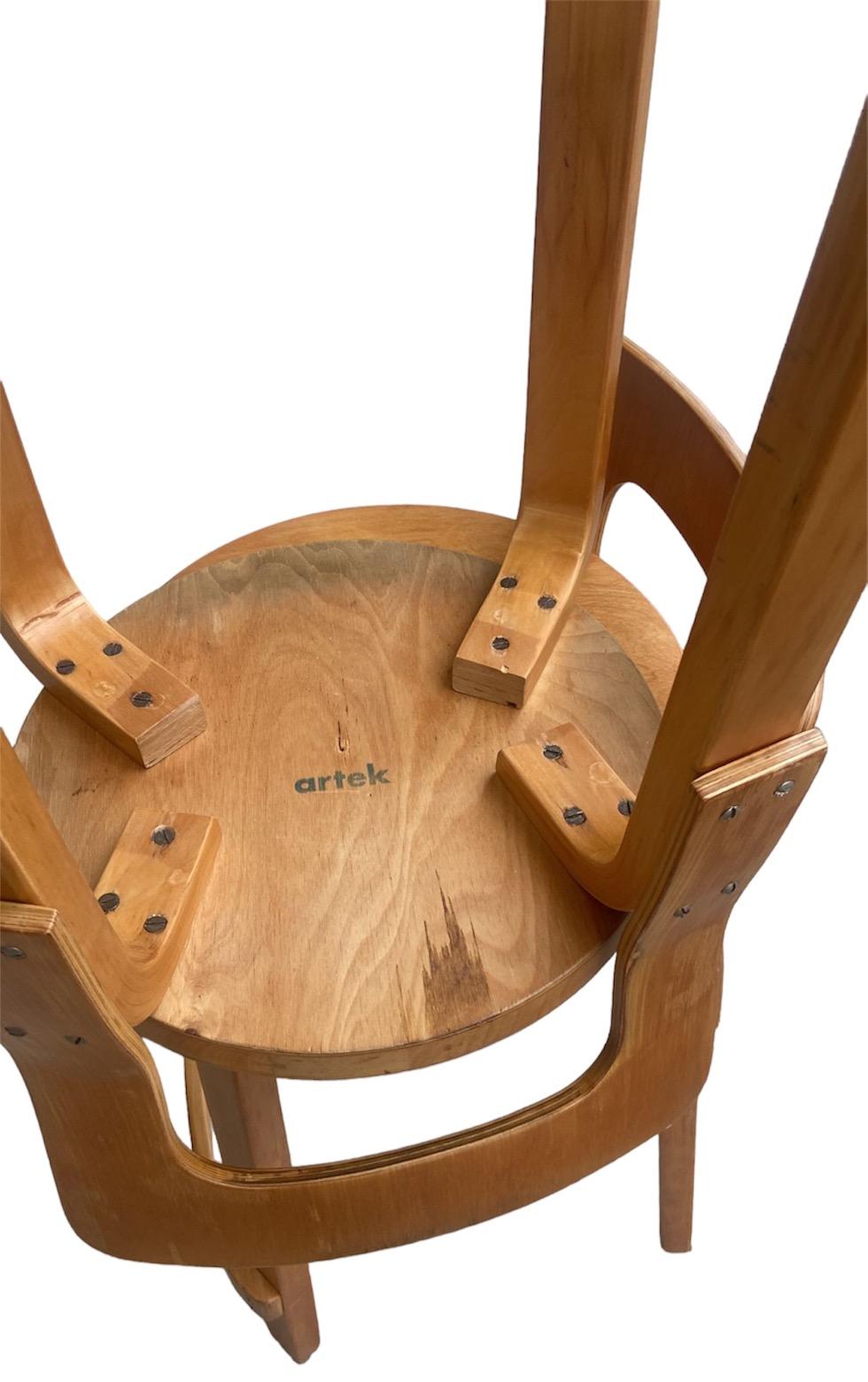 Pair of mid-century Alvar Aalto bar stools for Artek, good honey colour.