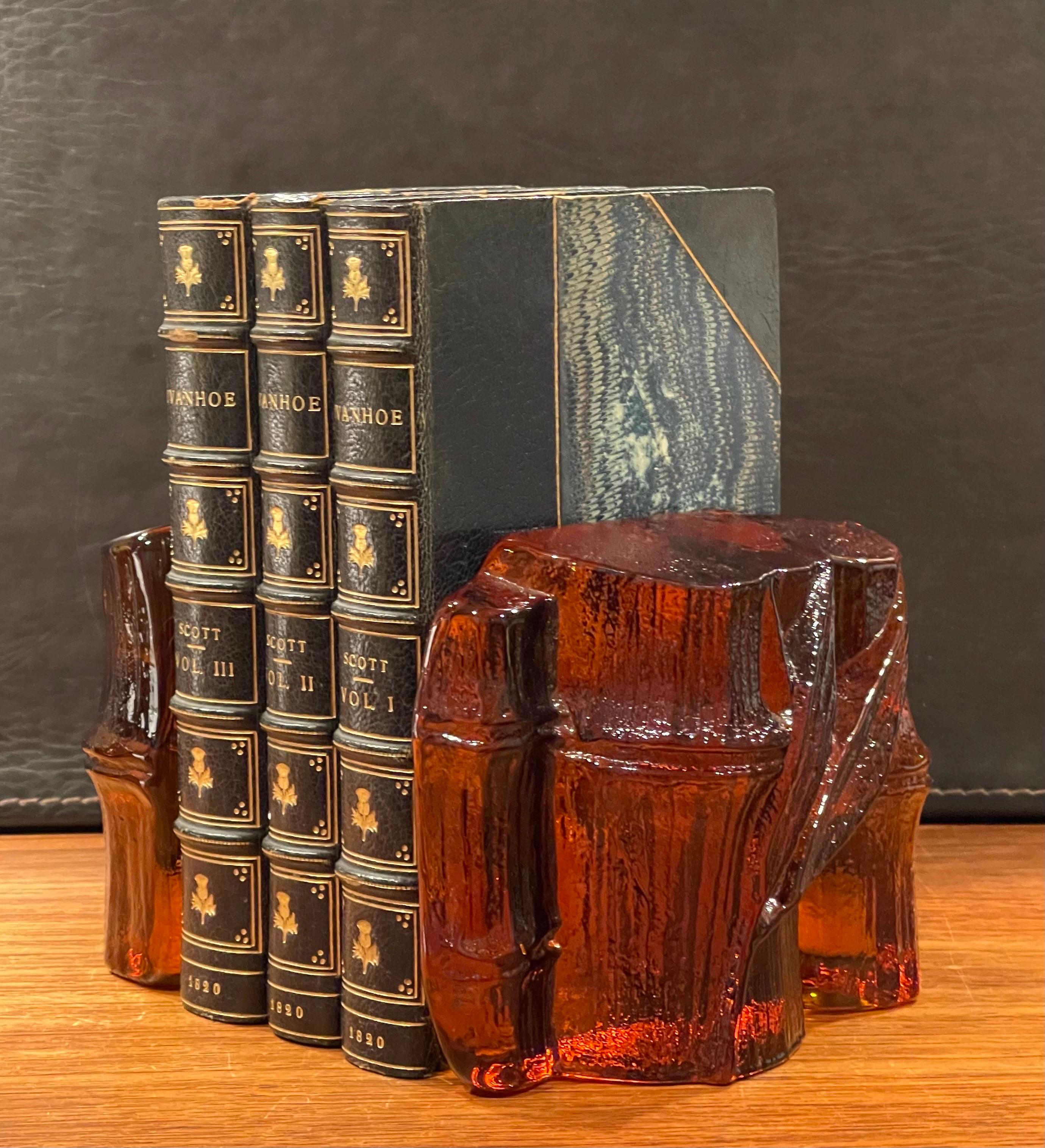 Pair of Midcentury Amber Glass Bamboo Shaft Bookends by Blenko 4