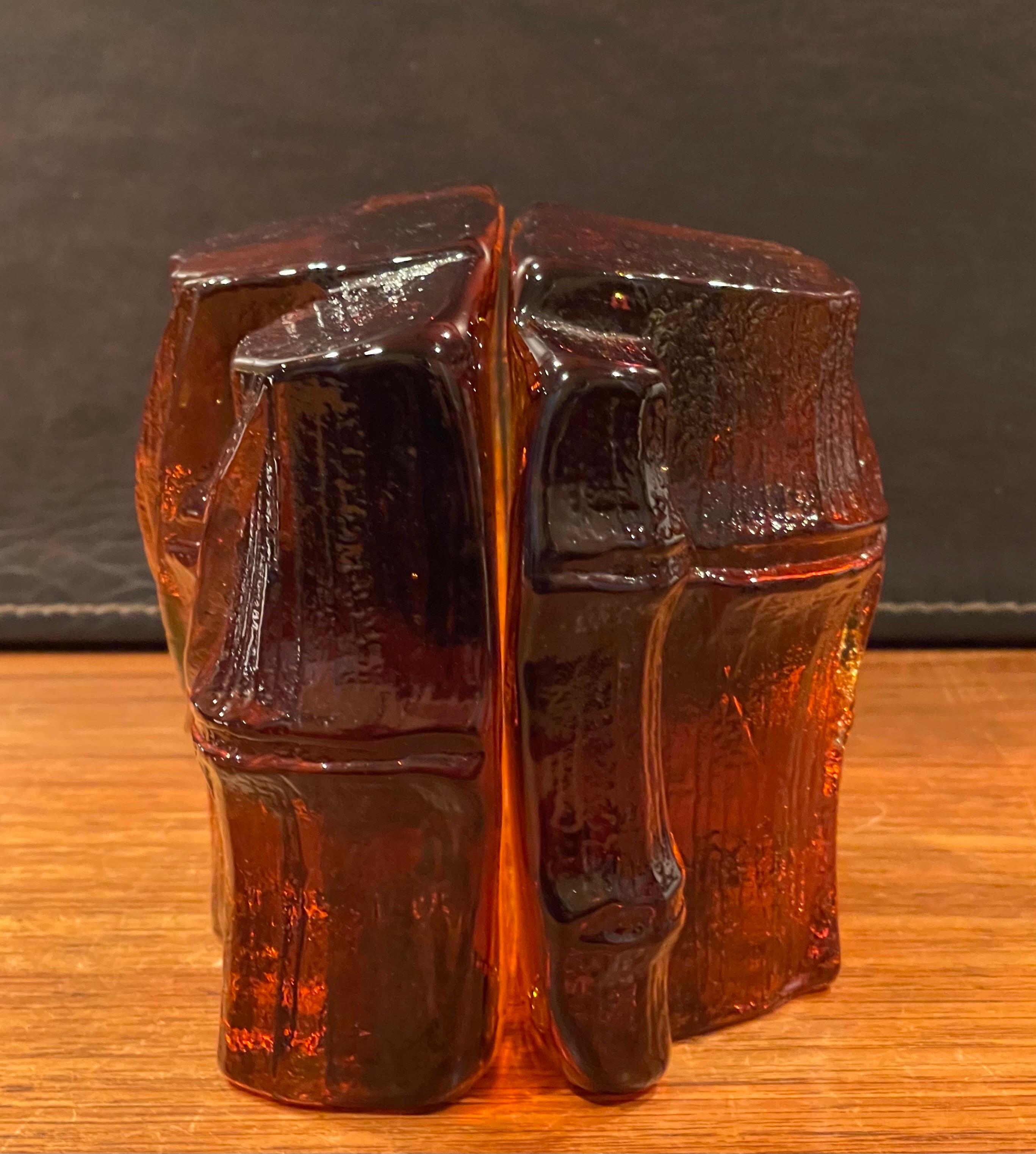 Pair of Midcentury Amber Glass Bamboo Shaft Bookends by Blenko 1