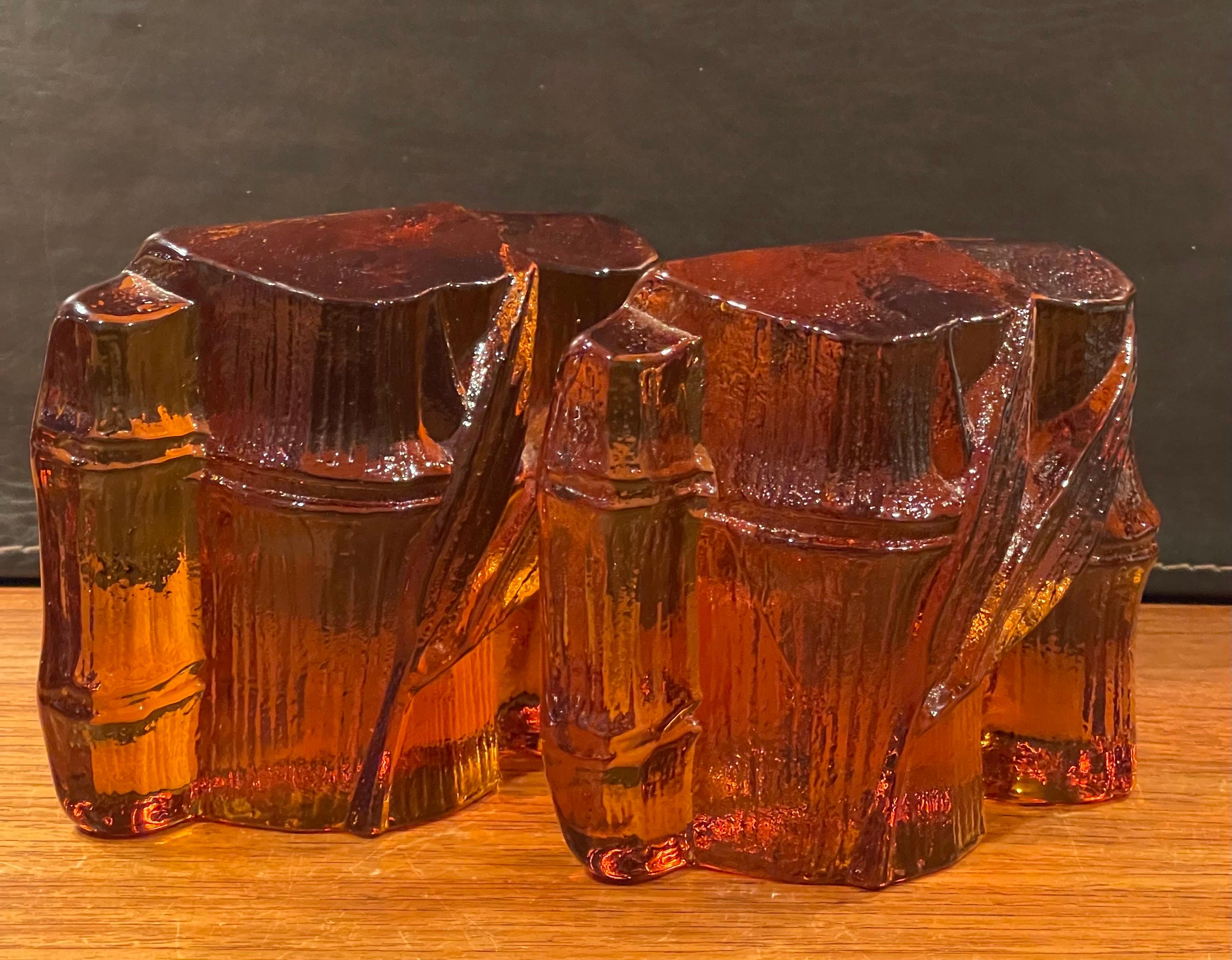 Pair of Midcentury Amber Glass Bamboo Shaft Bookends by Blenko 2
