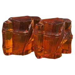 Pair of Midcentury Amber Glass Bamboo Shaft Bookends by Blenko