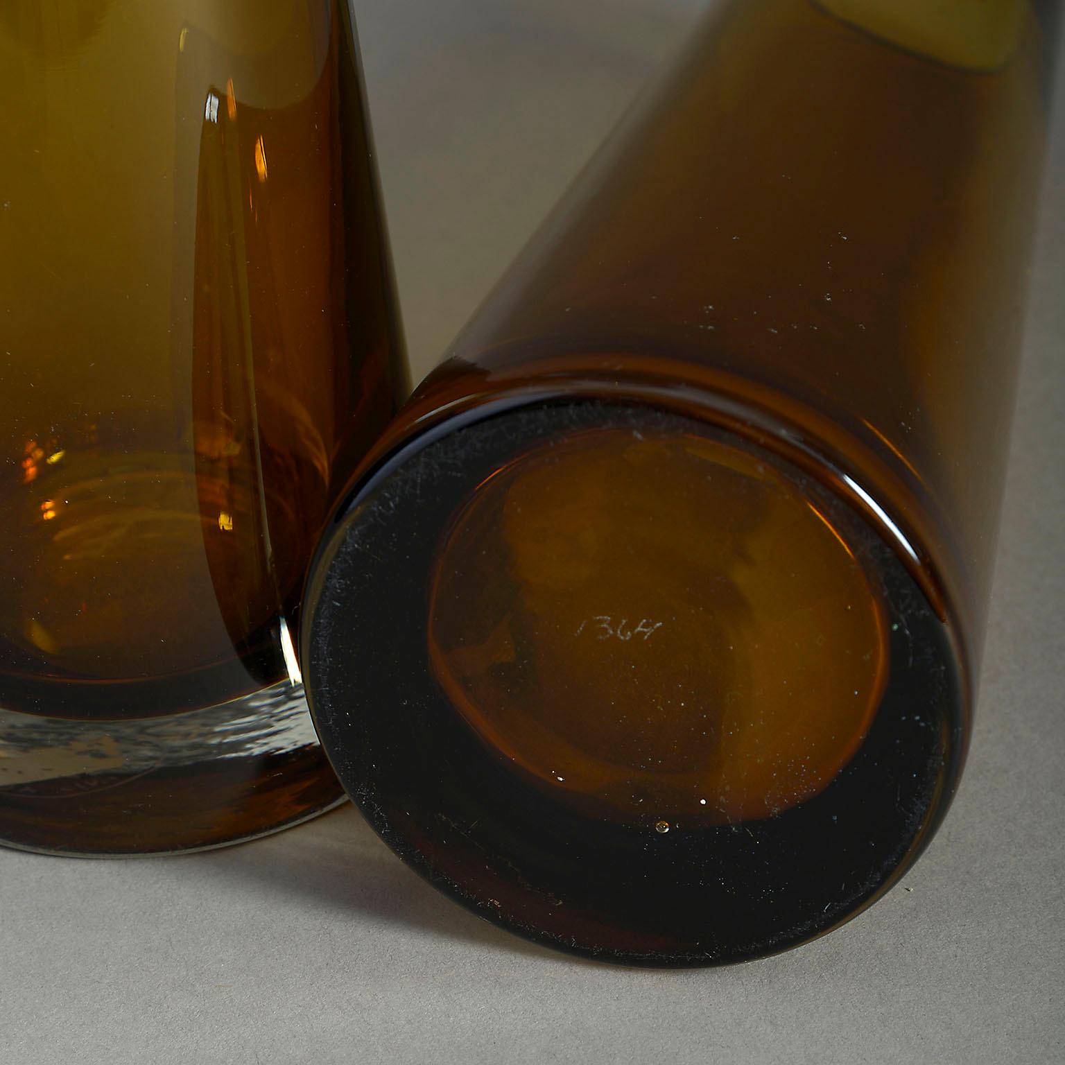 Scandinavian Modern Pair of Mid-Century Amber Glass Vases For Sale