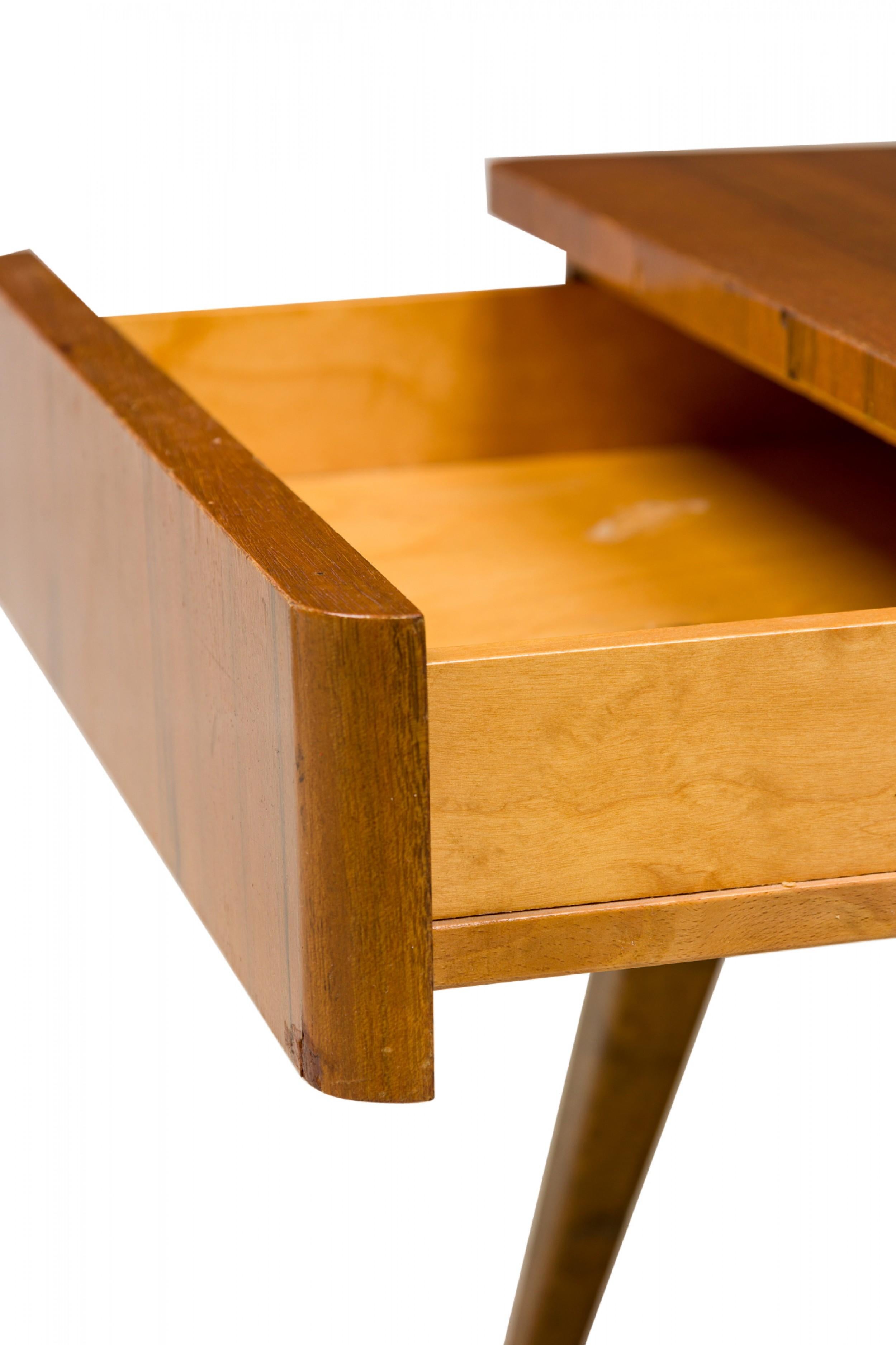 Pair of Mid-Century American 2-Tiered Walnut Nightstands with Pullout Drawers For Sale 5