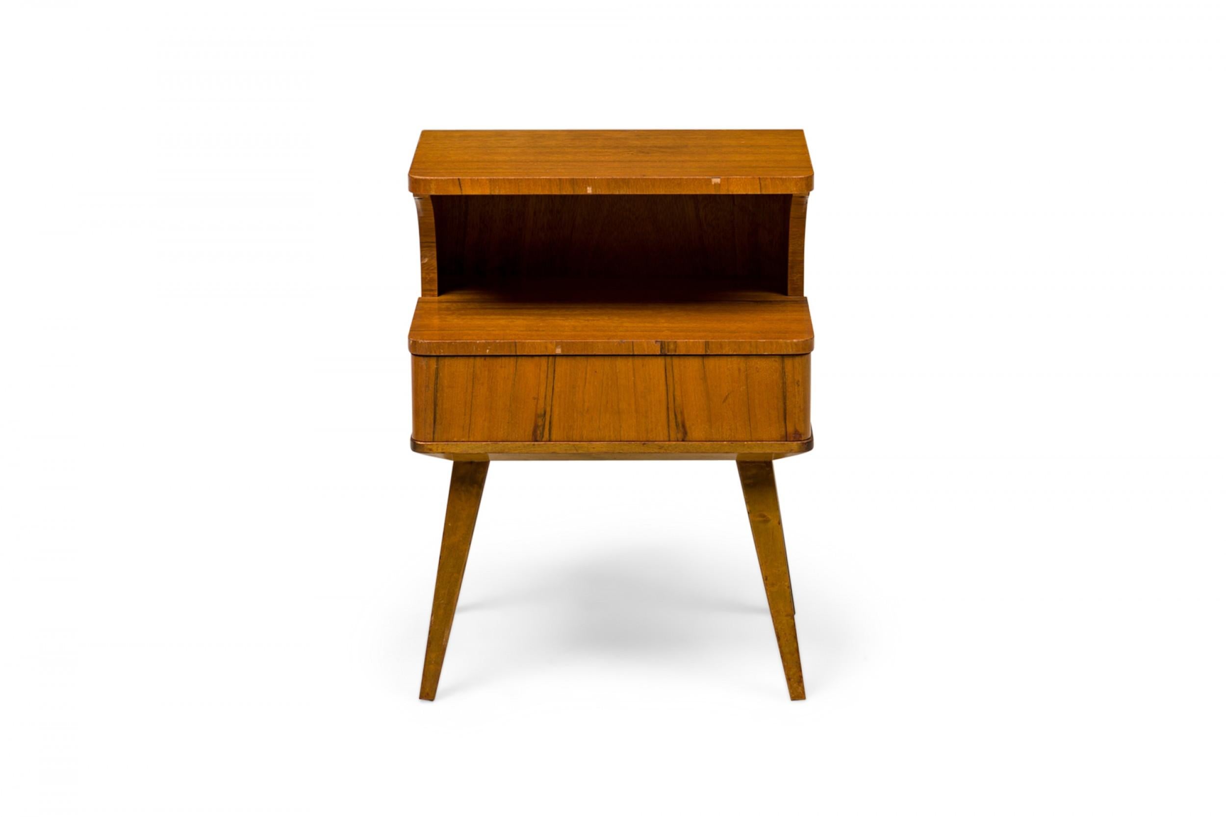 Pair of Mid-Century American 2-Tiered Walnut Nightstands with Pullout Drawers For Sale 6