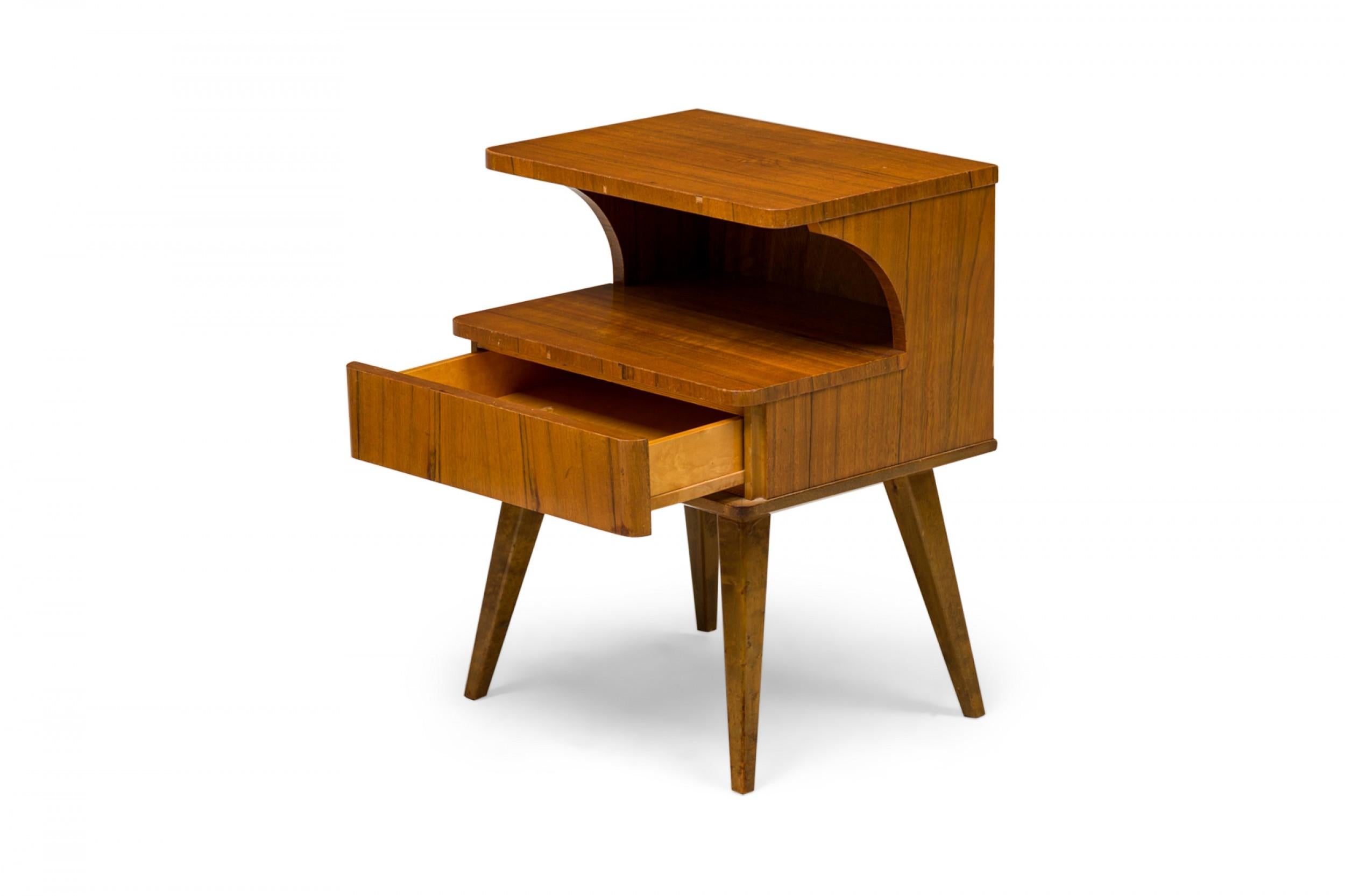 Pair of Mid-Century American 2-Tiered Walnut Nightstands with Pullout Drawers For Sale 7