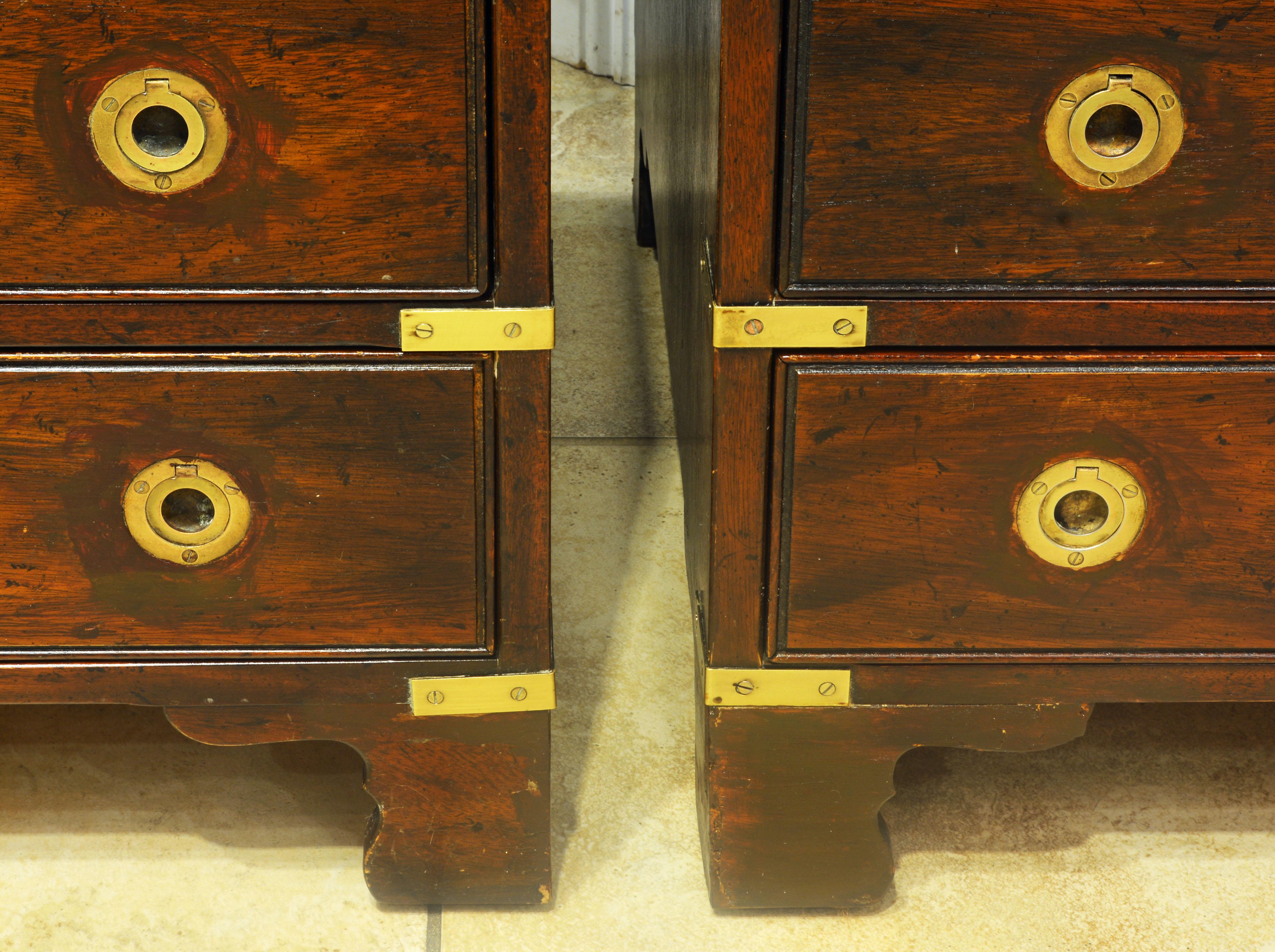 Pair of Midcentury Mahogany Campaign Style Three Drawer Chests w. Brass Accents 2