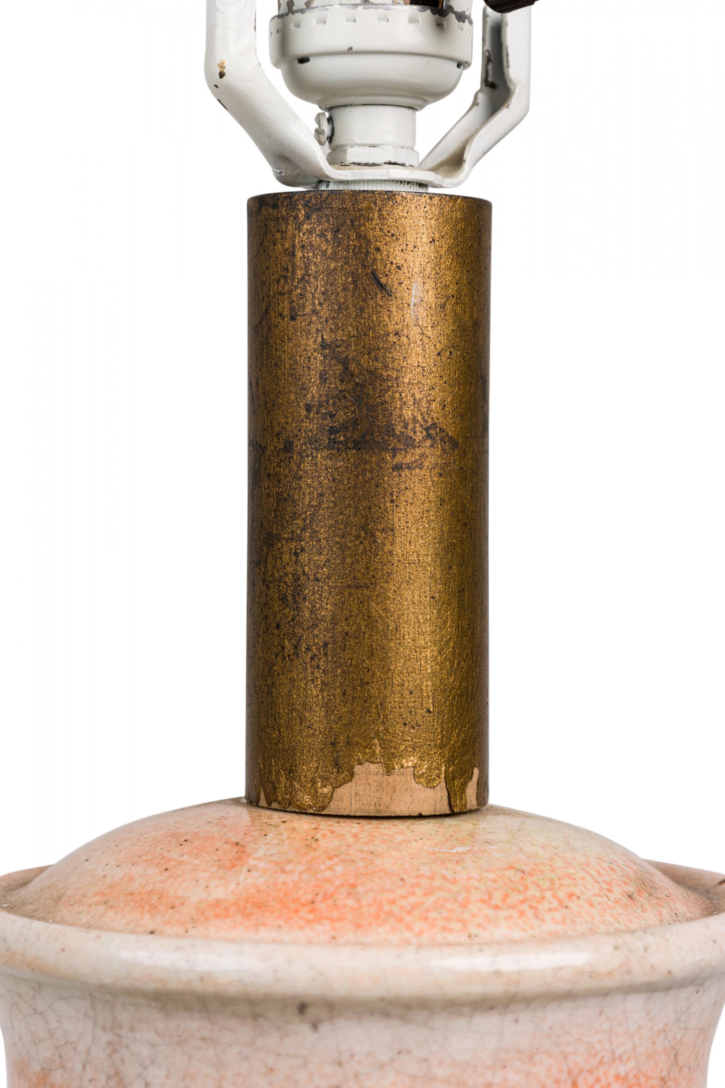 Pair of Midcentury American Ceramic Orange Mottled Glaze Urn / Vase Table Lamps 1