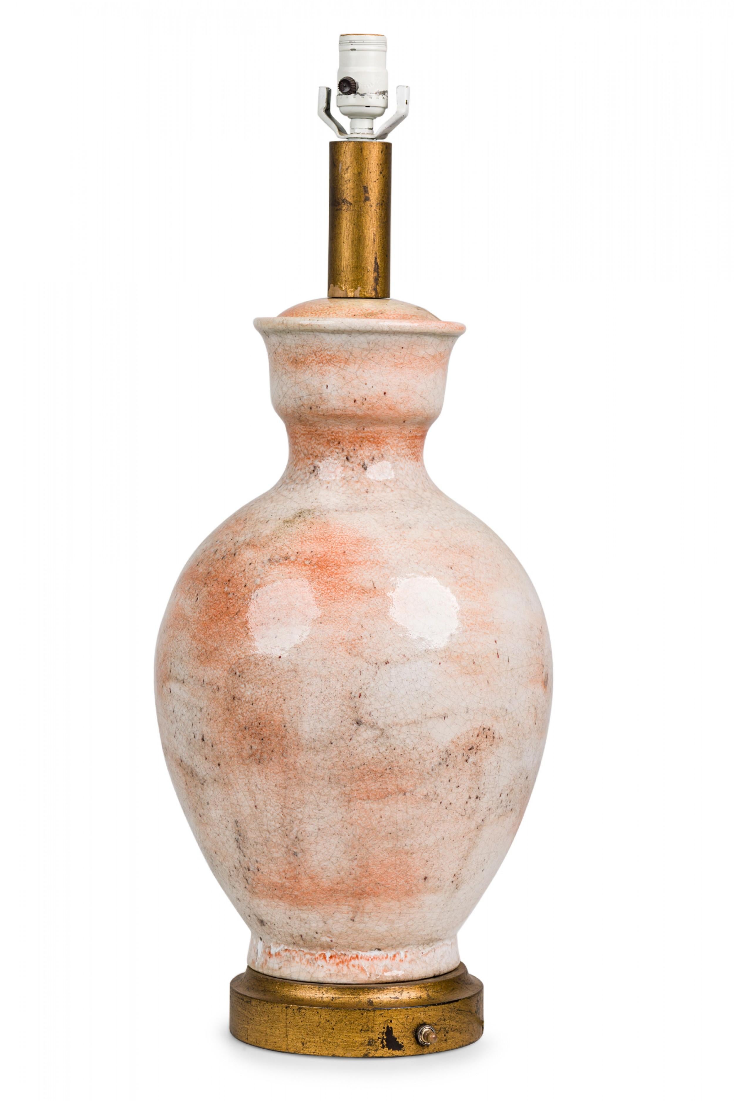 Pair of Midcentury American Ceramic Orange Mottled Glaze Urn / Vase Table Lamps 2