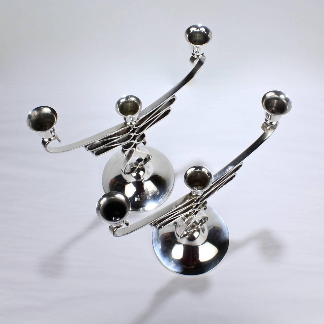 Pair of Mid-Century American Craft Sterling Silver Candelabra by A. Sciarrotta 1