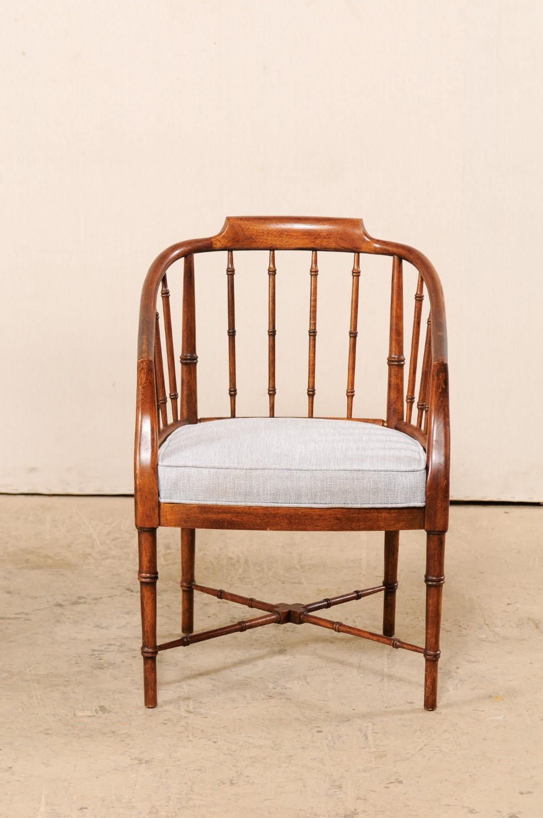 Carved Pair of Midcentury American Faux-Bamboo Chairs