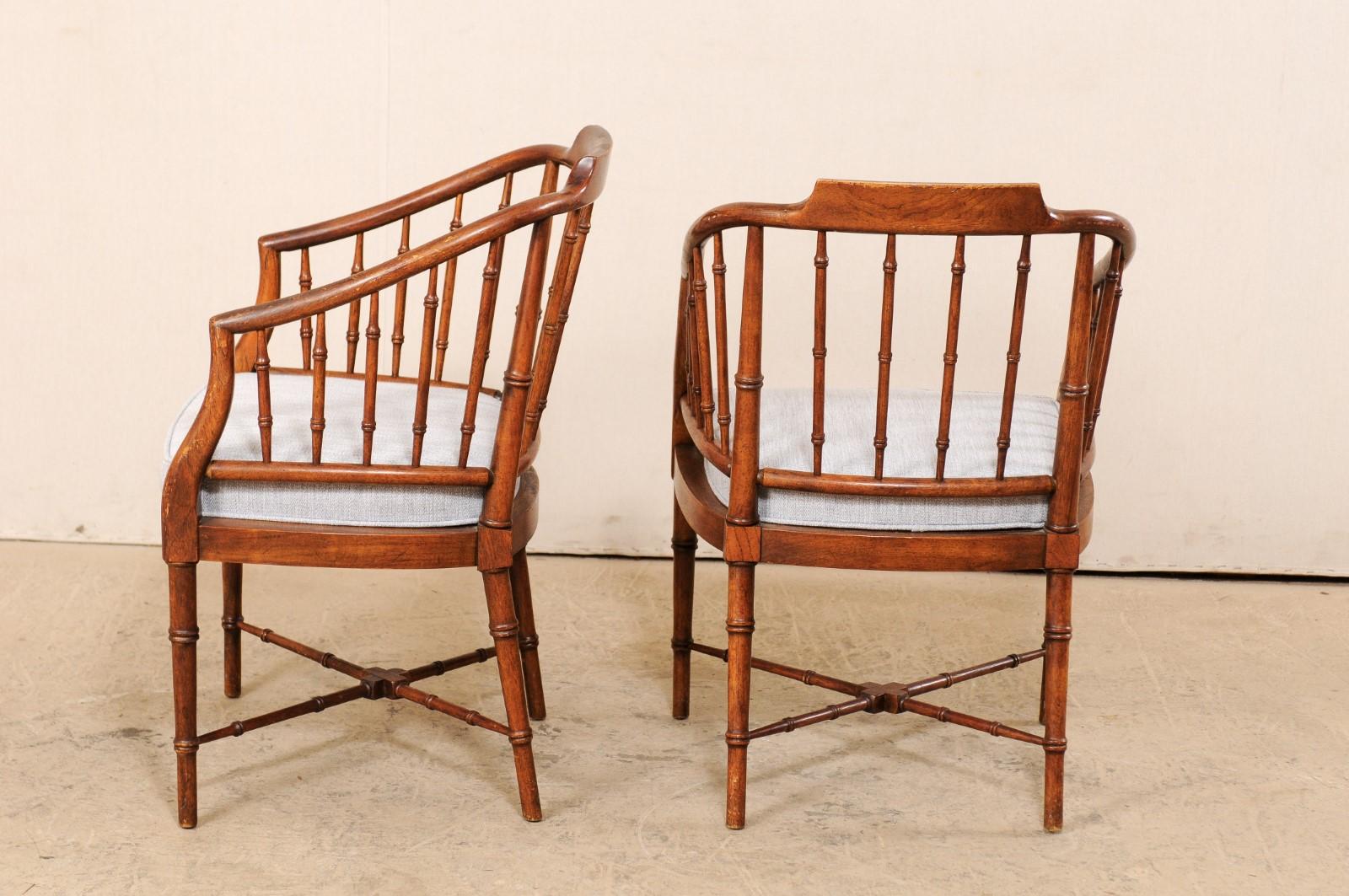Upholstery Pair of Midcentury American Faux-Bamboo Chairs