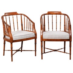 Vintage Pair of Midcentury American Faux-Bamboo Chairs