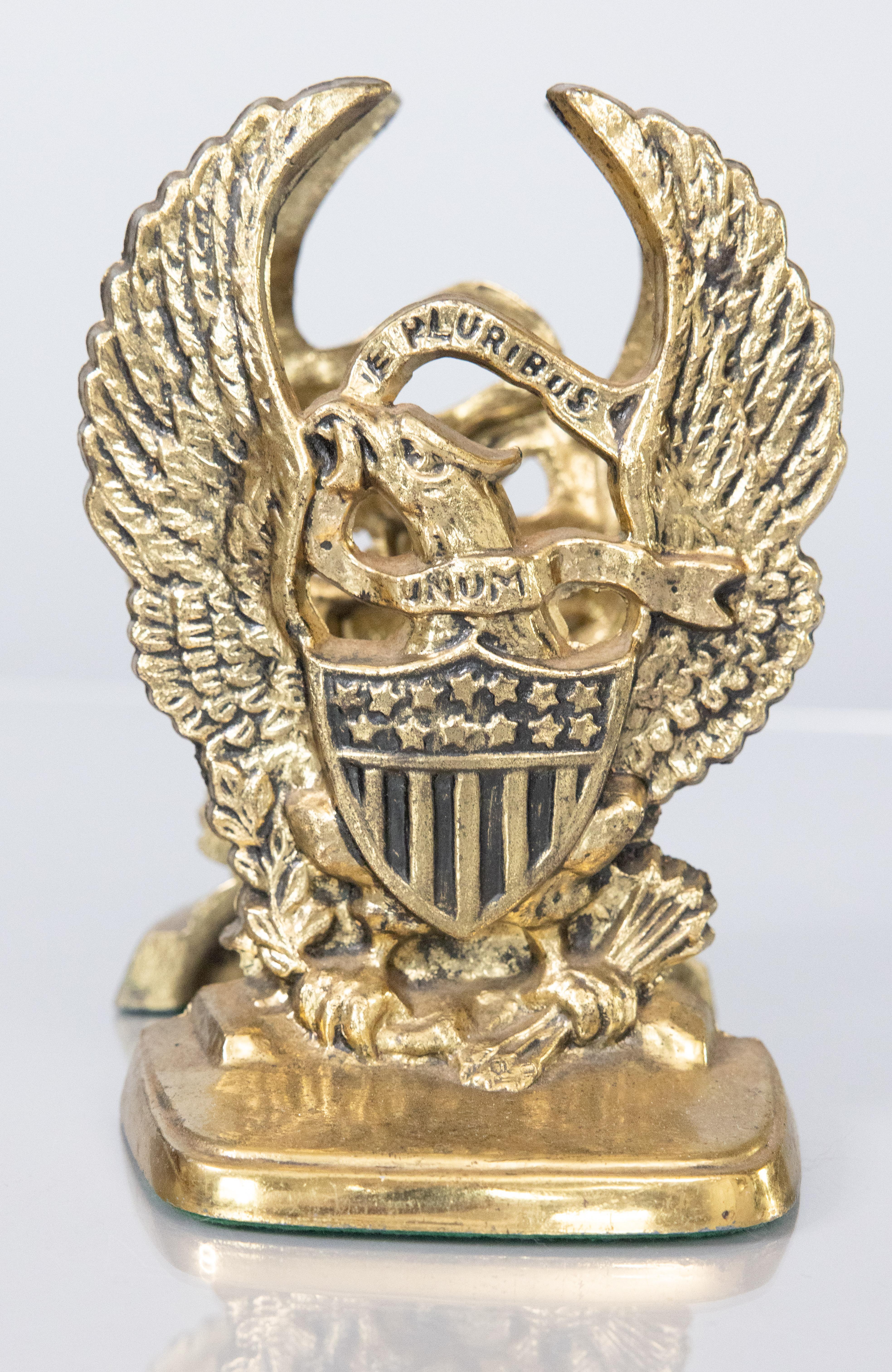 Cast Pair of Mid Century American Federal Brass Eagle Bookends