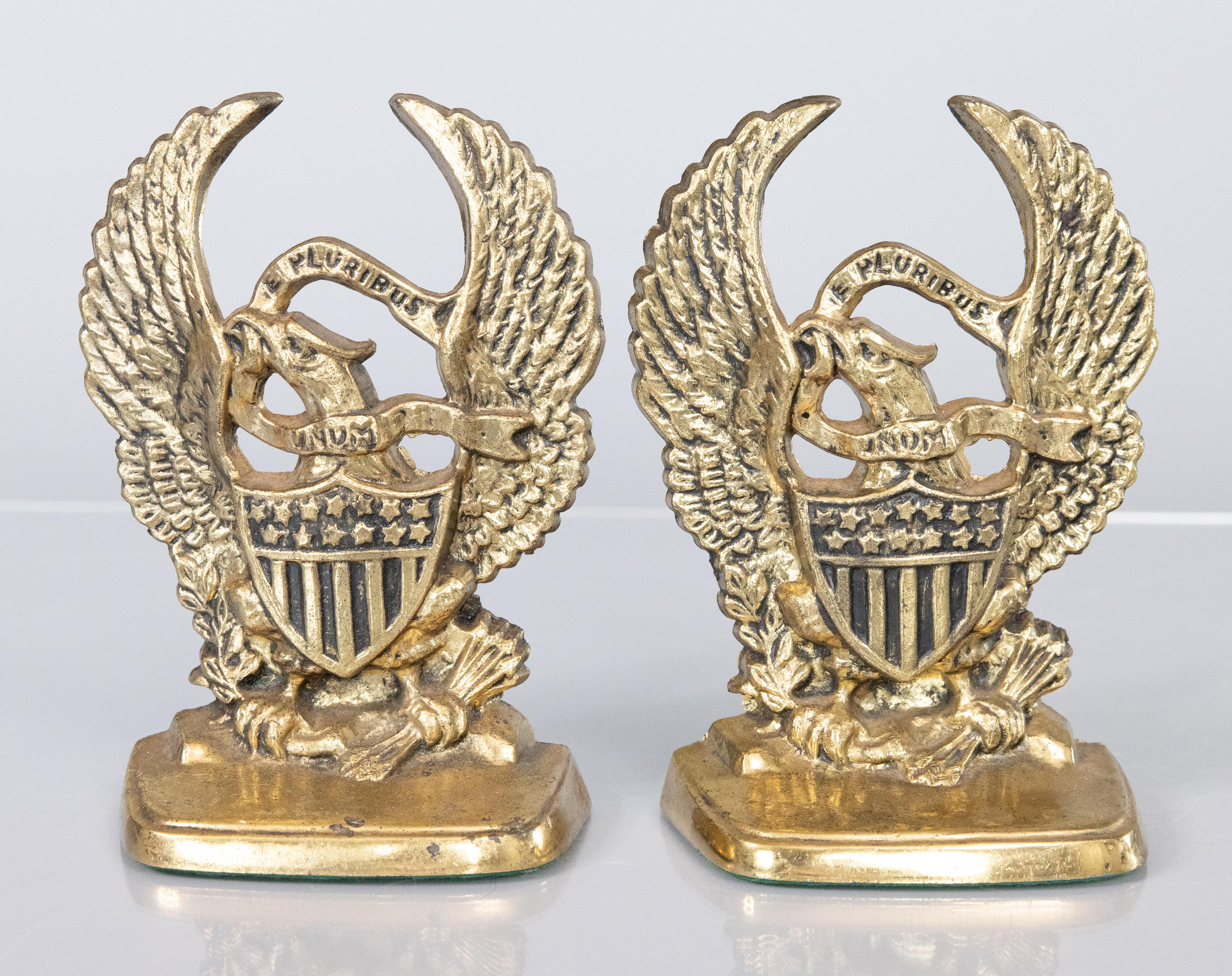20th Century Pair of Mid Century American Federal Brass Eagle Bookends