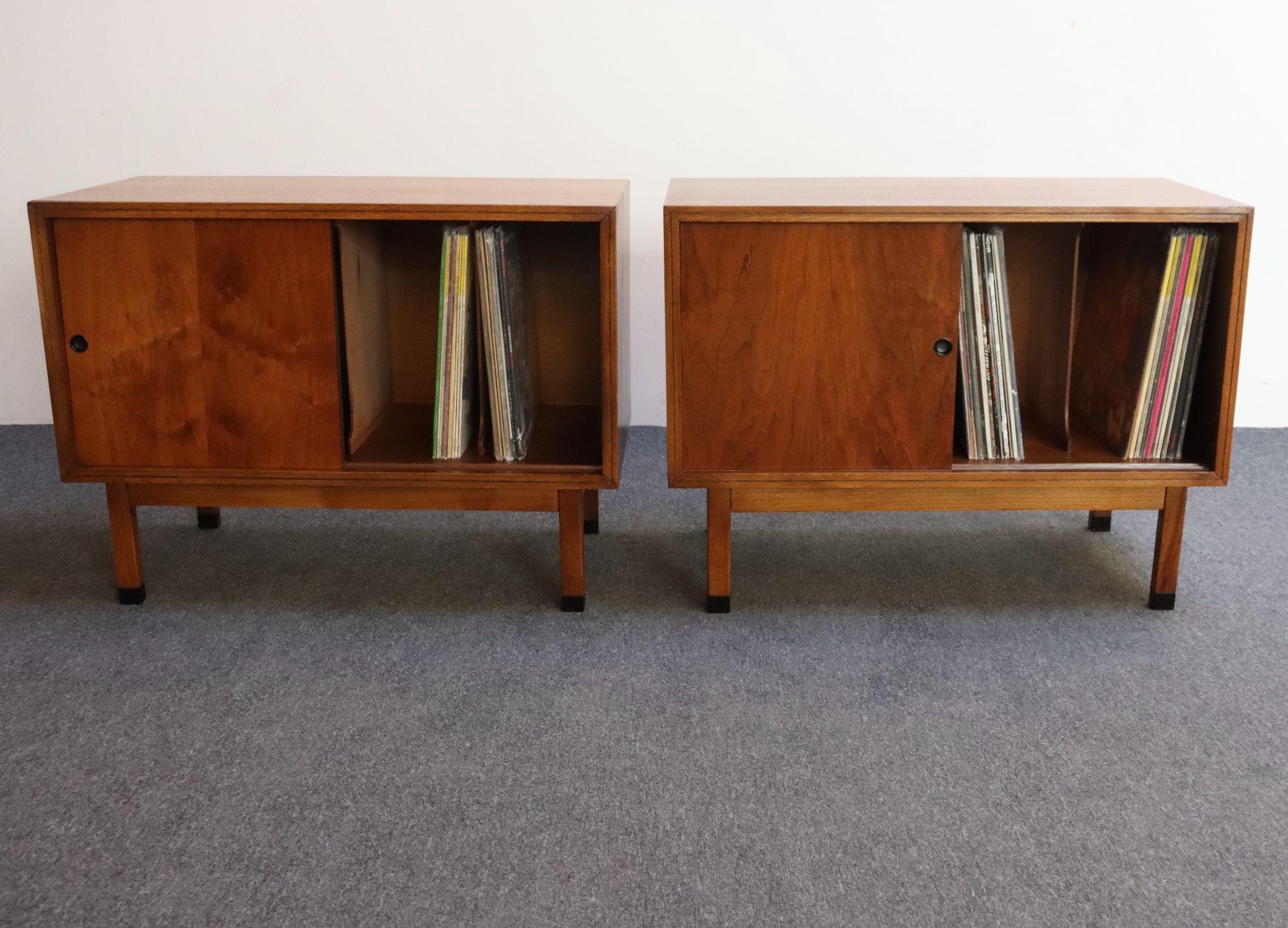Mid-Century Modern Pair of Mid-Century American Modern Walnut Record Cabinets by Lane