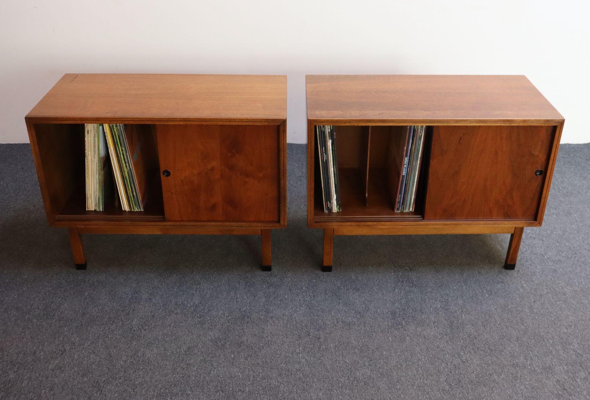 Pair of Mid-Century American Modern Walnut Record Cabinets by Lane In Good Condition In Brooklyn, NY
