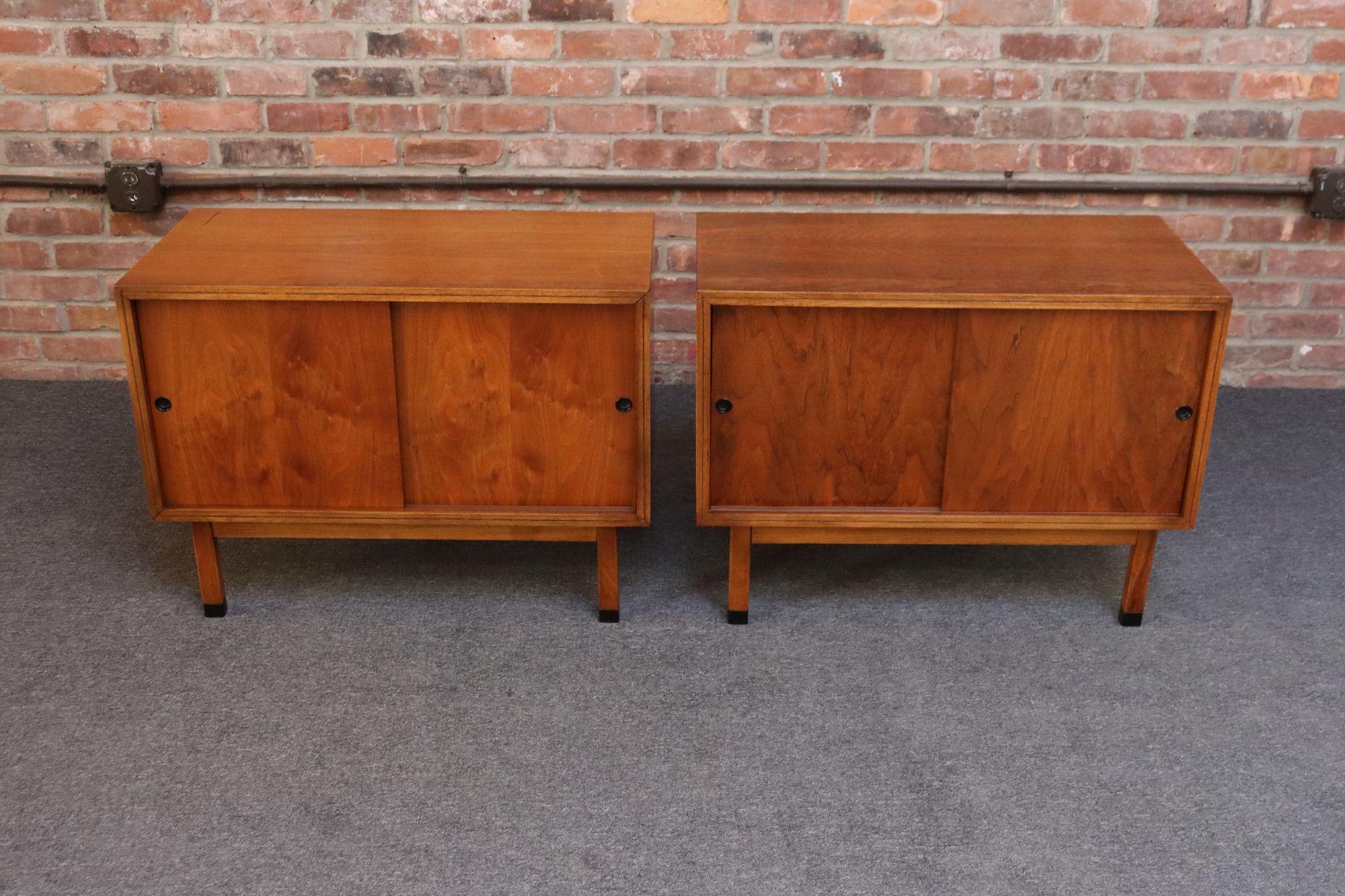 Mid-20th Century Pair of Mid-Century American Modern Walnut Record Cabinets by Lane