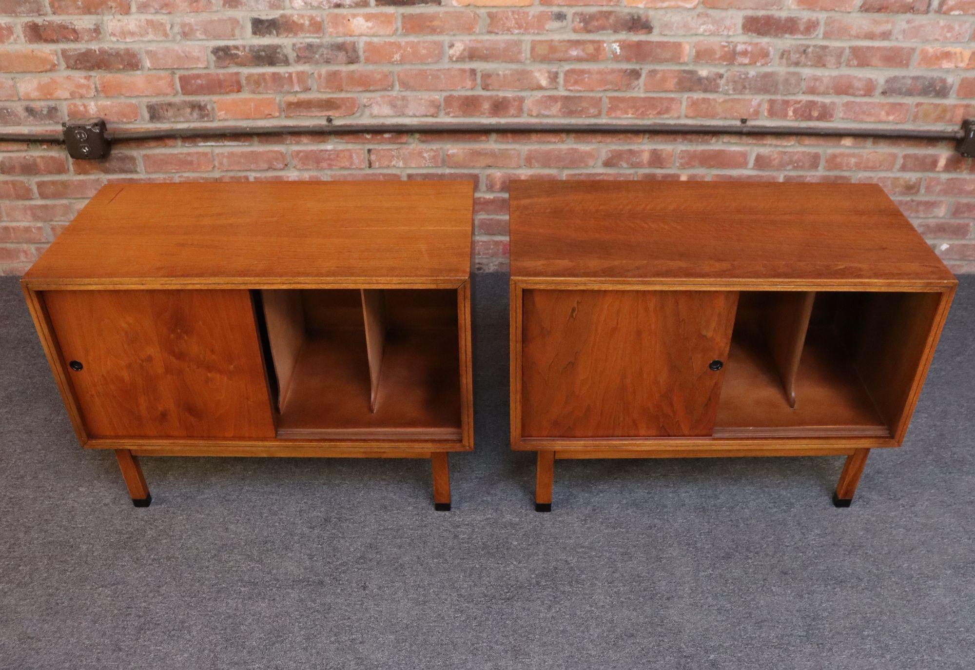 Pair of Mid-Century American Modern Walnut Record Cabinets by Lane 1