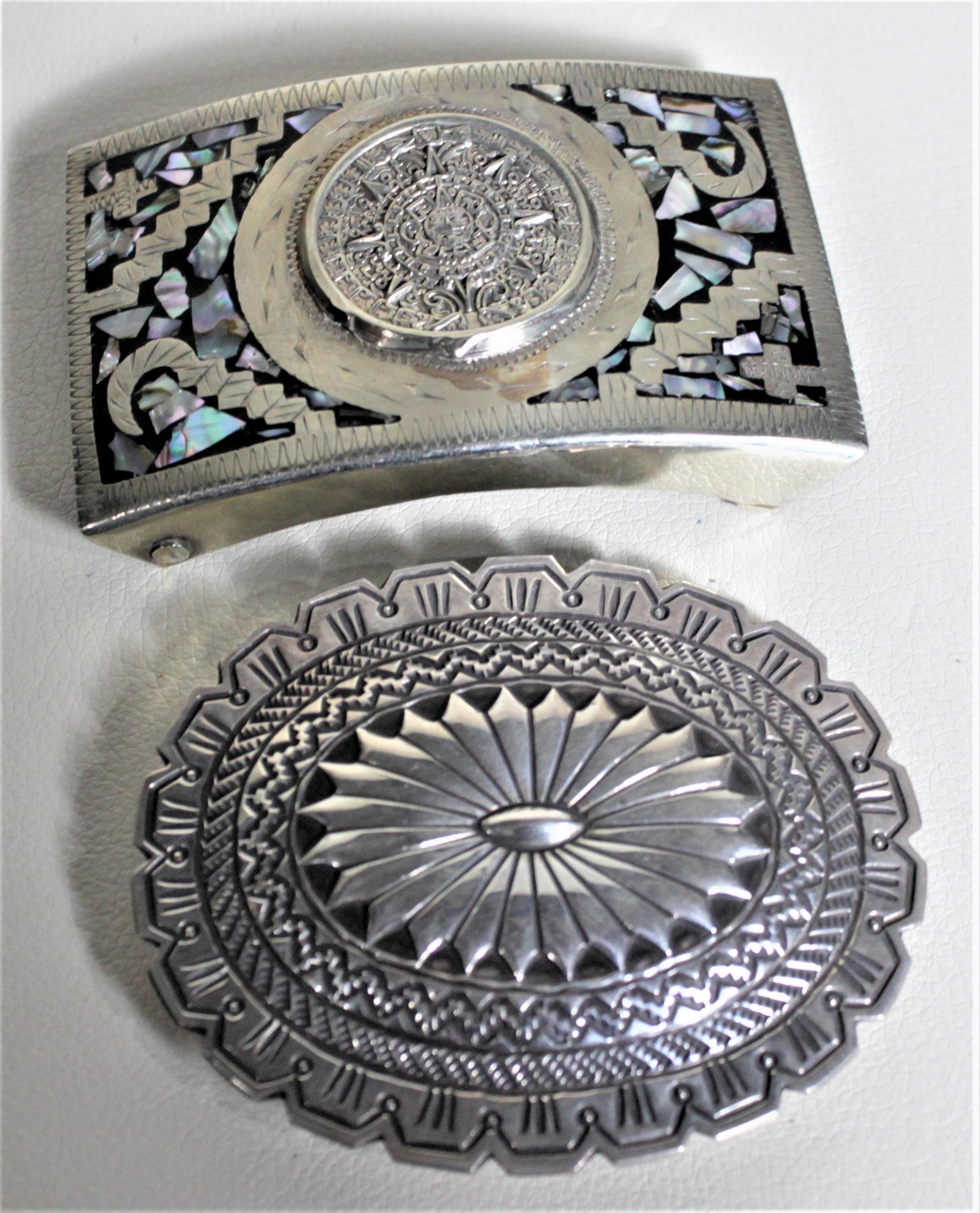 Native American Pair of Mid-Century American Navajo J. Blackgoat & Mexican Silver Belt Buckles For Sale