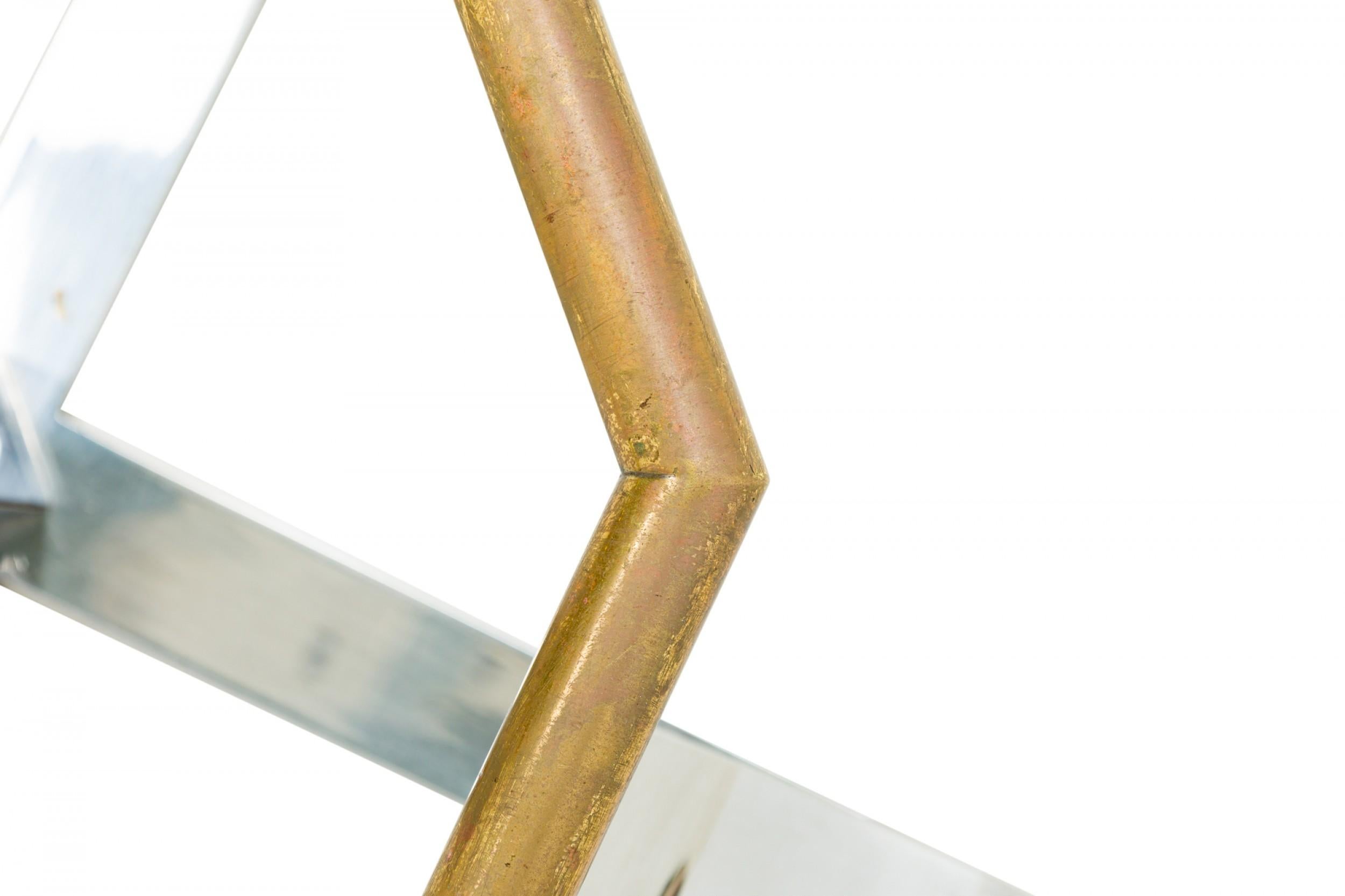 Paire de tabourets de bar en chrome poli, laiton et cuir noir American Mid-Century en vente 3