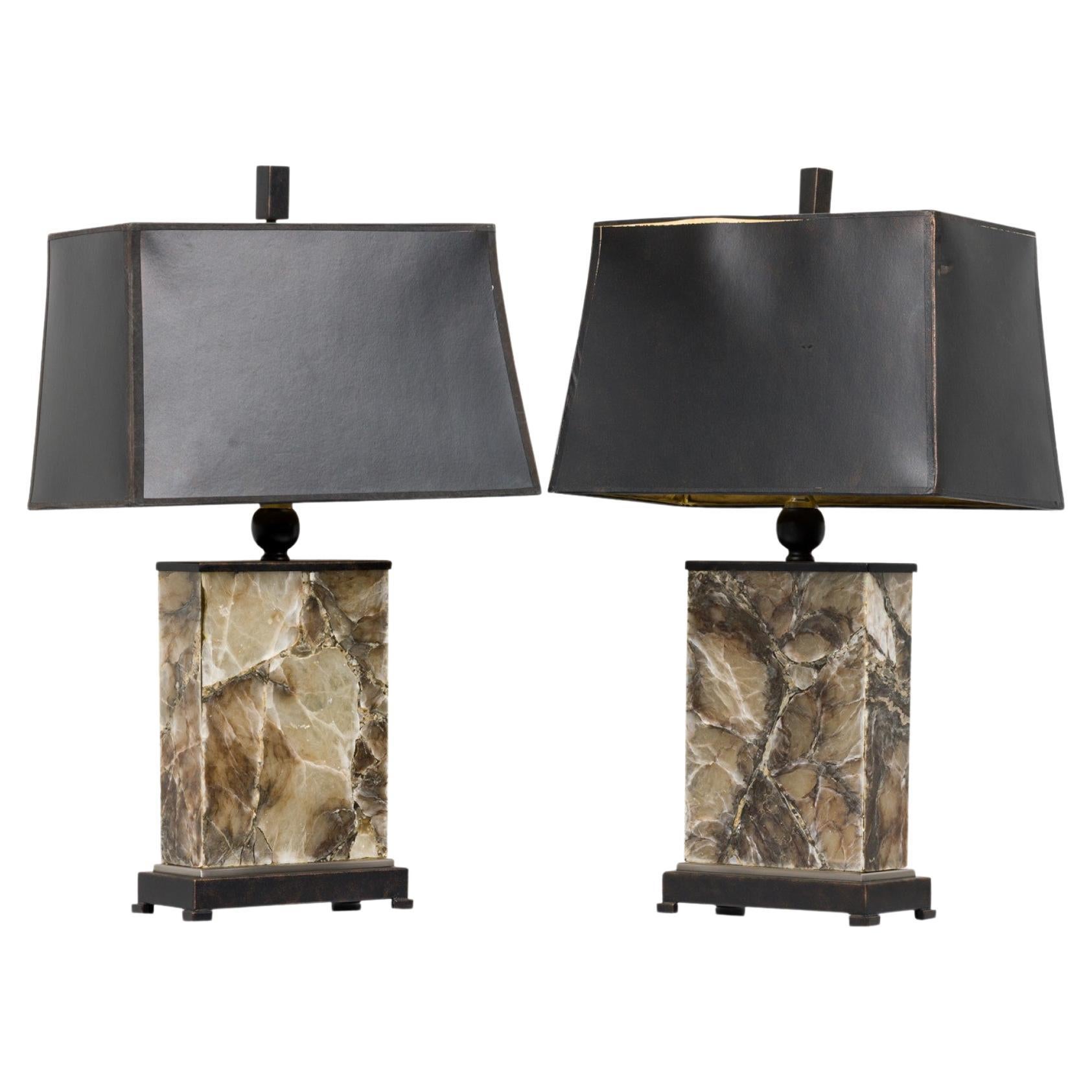 Pair of Mid-Century American Stone Table Lamps For Sale