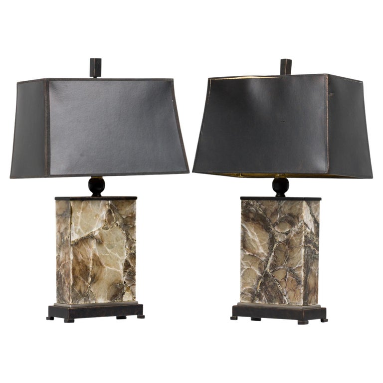 Pair of MidCentury American Stone Table Lamps For Sale at 1stDibs