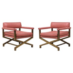 Pair of Midcentury American Upholstered Campaign / Armchairs