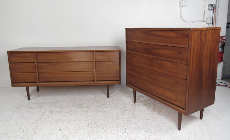 Pair Of Mid Century American Walnut Dressers By Dixie Furniture