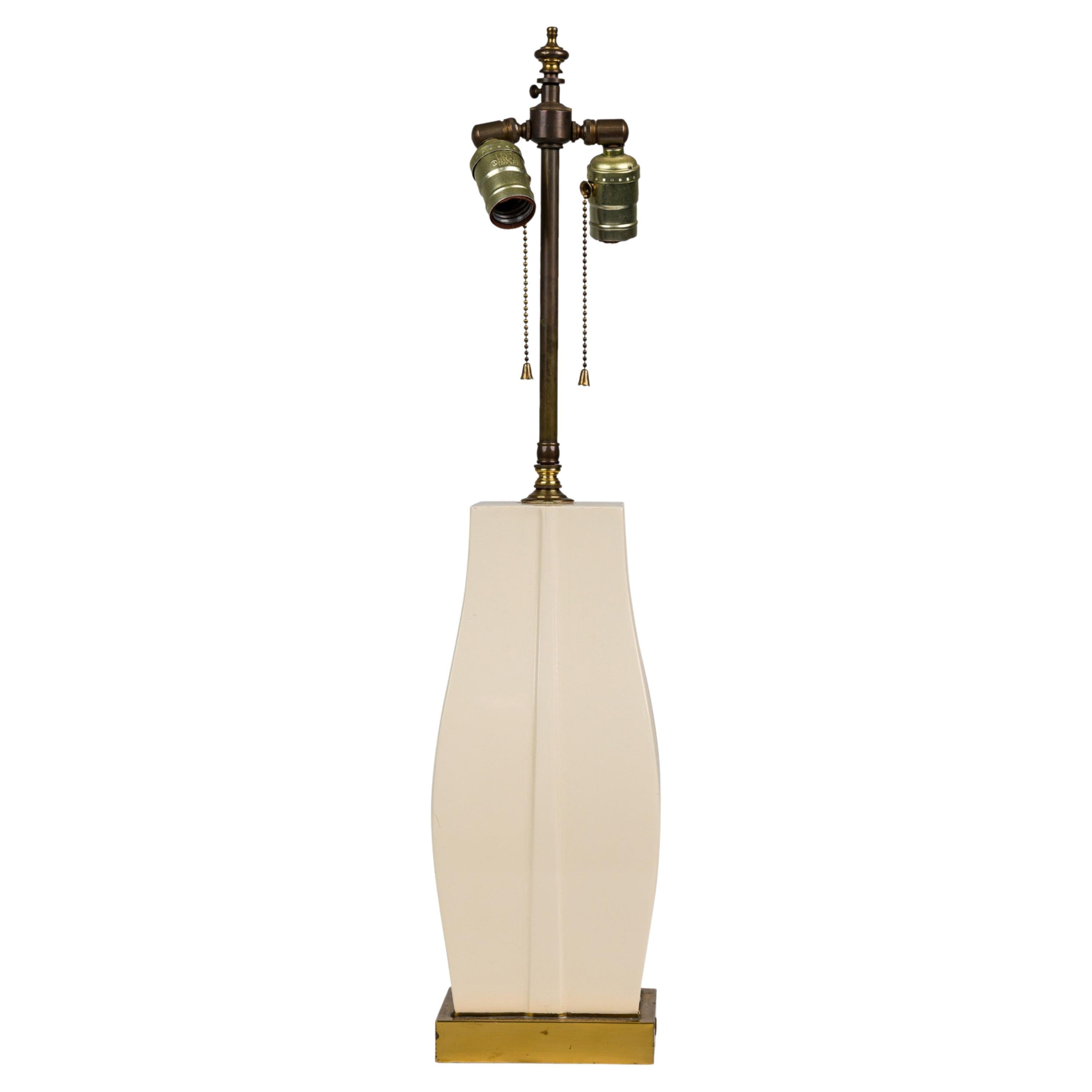 Pair of Midcentury American White Lacquer Bombe Form Table Lamps on Brass Bases For Sale
