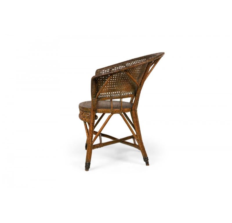 Pair of Mid-Century American Wicker & Cane Pull Up Armchairs For Sale 4