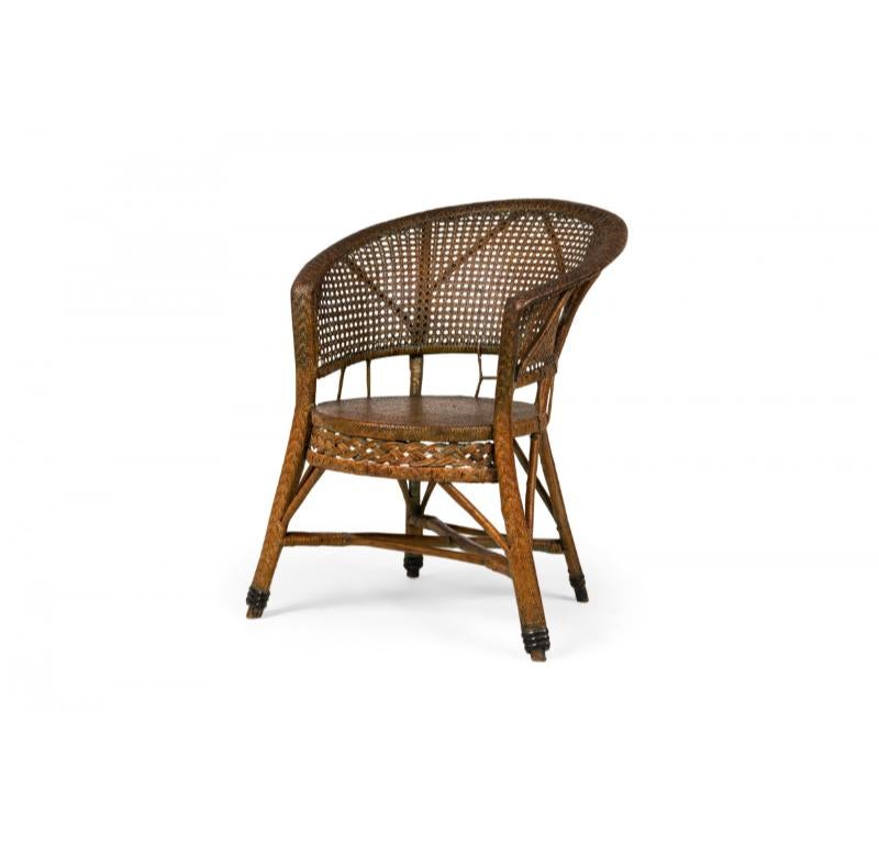 Pair of Mid-Century American Wicker & Cane Pull Up Armchairs For Sale 5