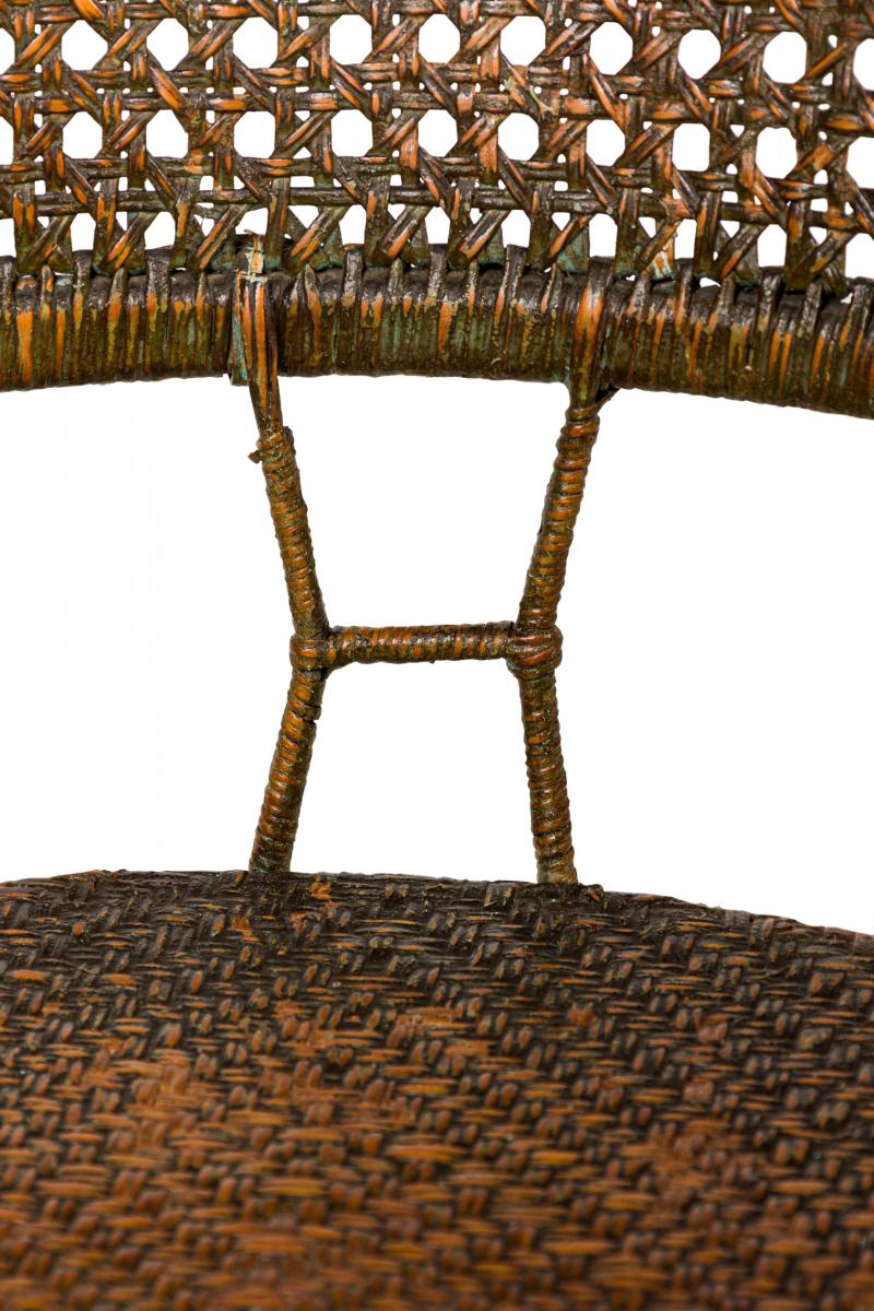 Etched Pair of Mid-Century American Wicker & Cane Pull Up Armchairs For Sale