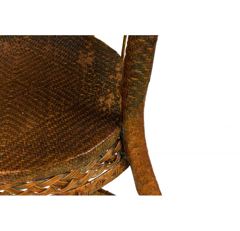 Pair of Mid-Century American Wicker & Cane Pull Up Armchairs In Good Condition For Sale In Queens, NY