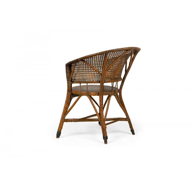 20th Century Pair of Mid-Century American Wicker & Cane Pull Up Armchairs For Sale