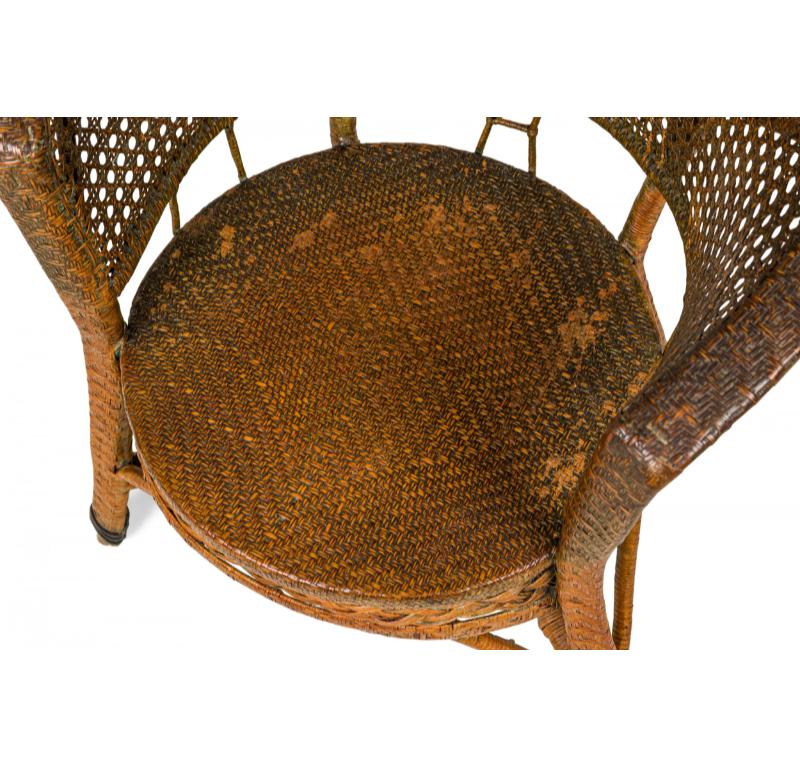 Pair of Mid-Century American Wicker & Cane Pull Up Armchairs For Sale 3