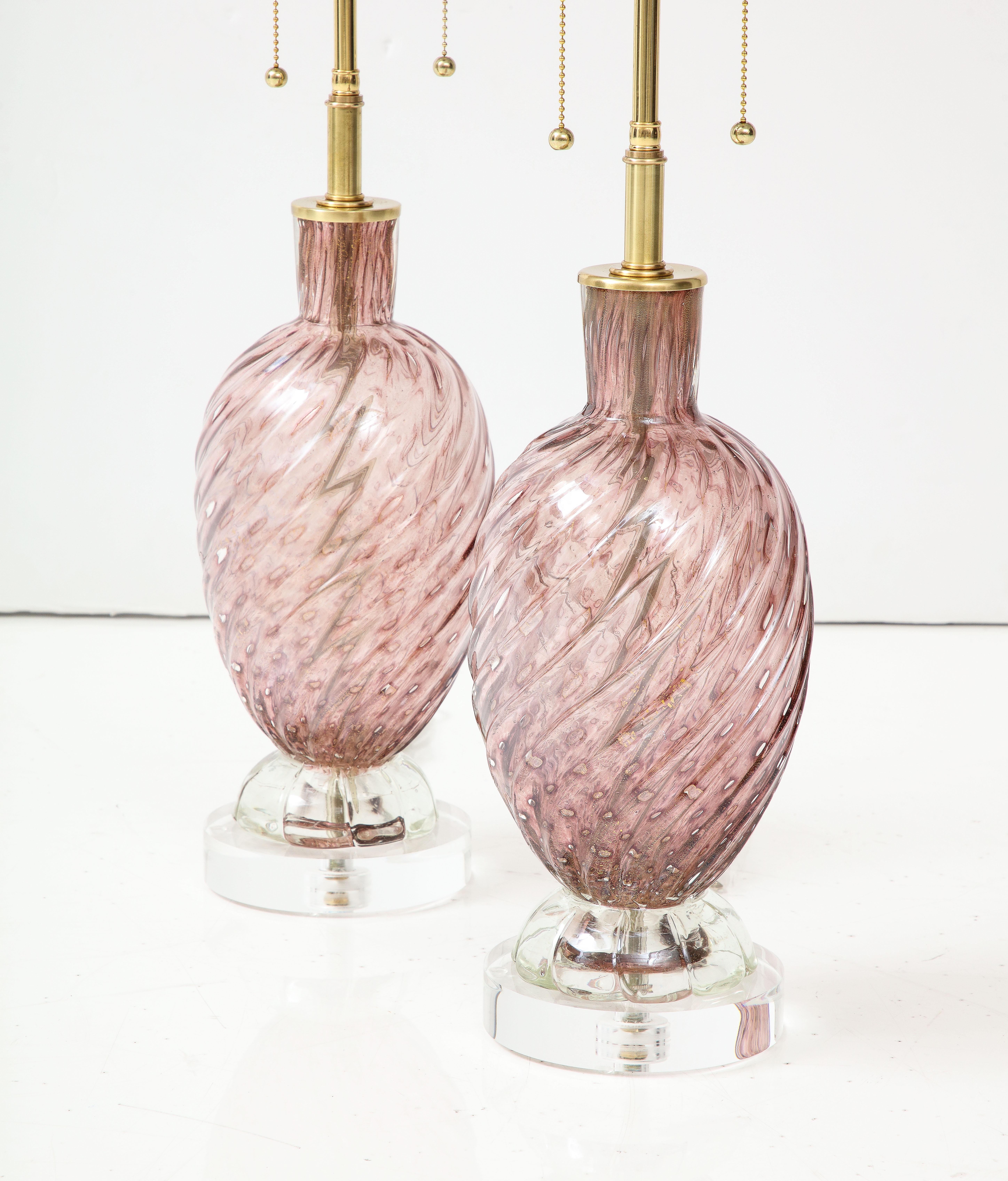 Mid-Century Modern Pair of Mid -Century Amethyst Colored Murano Glass Lamps by Barovier