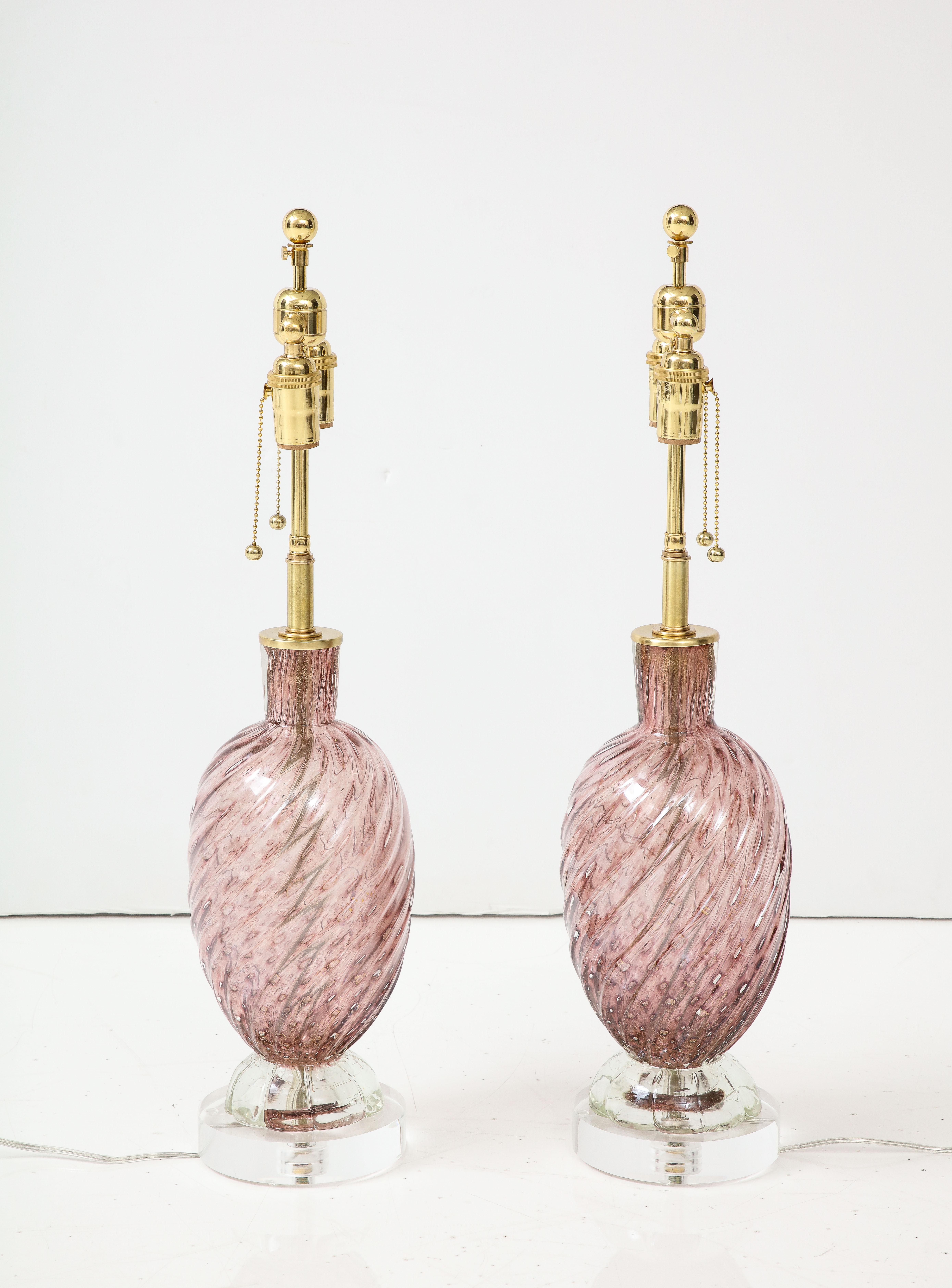 Pair of Mid -Century Amethyst Colored Murano Glass Lamps by Barovier In Good Condition In New York, NY