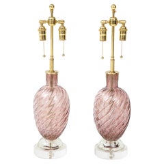 Pair of Mid -Century Amethyst Colored Murano Glass Lamps by Barovier