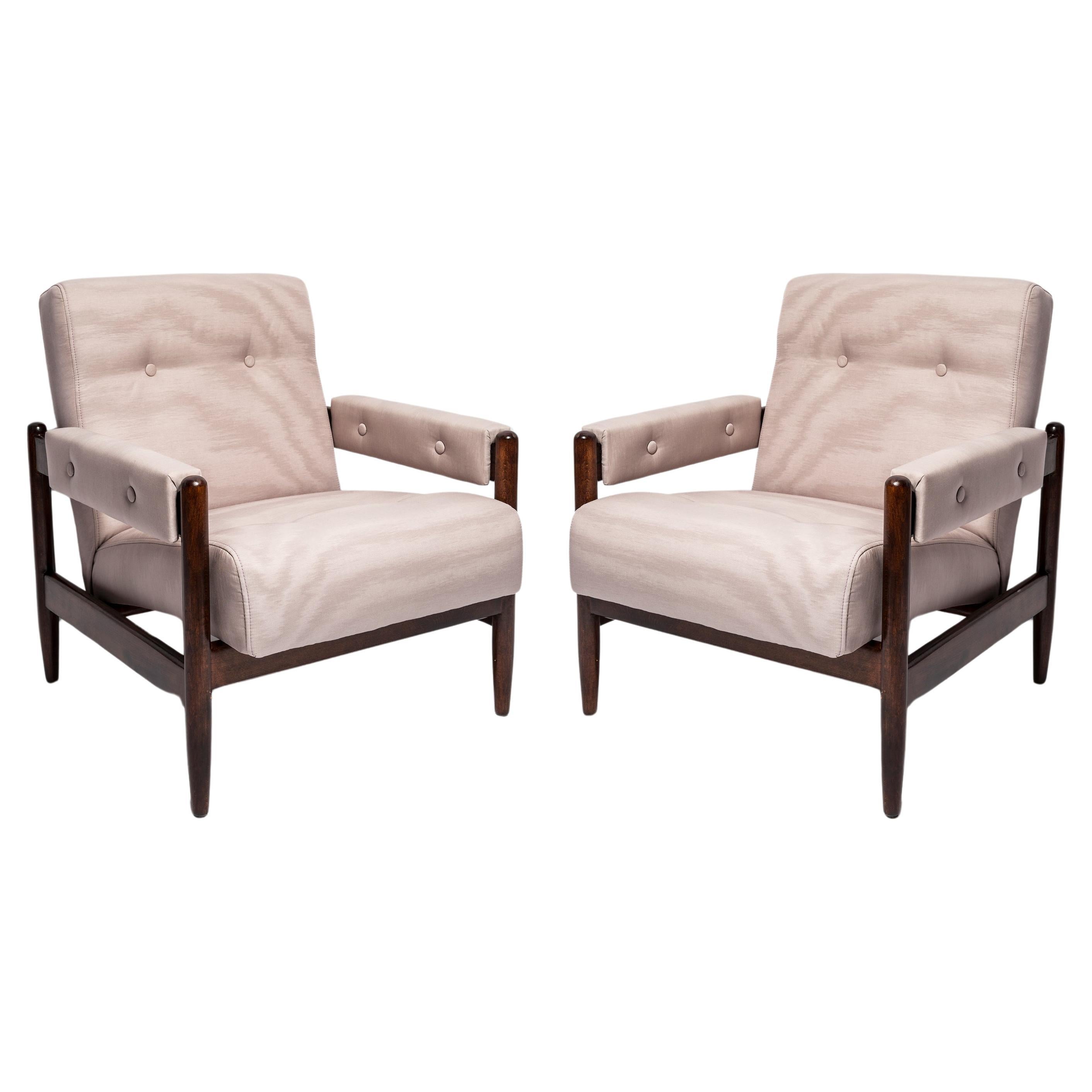 Pair of Mid Century Amoir Fou Moiré Purple Pink Armchairs, Europe, 1960s For Sale