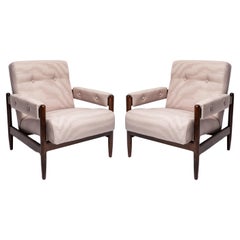 Vintage Pair of Mid Century Amoir Fou Moiré Purple Pink Armchairs, Europe, 1960s