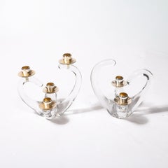 Paar amorphe Kandelaber aus der Mitte des Jahrhunderts aus Kristall und Messing Signiert Schneider