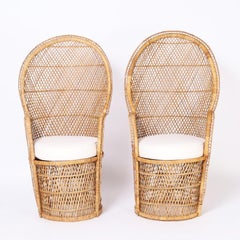 Pair of Mid-Century Anglo Indian Wicker and Rattan Peacock Chairs