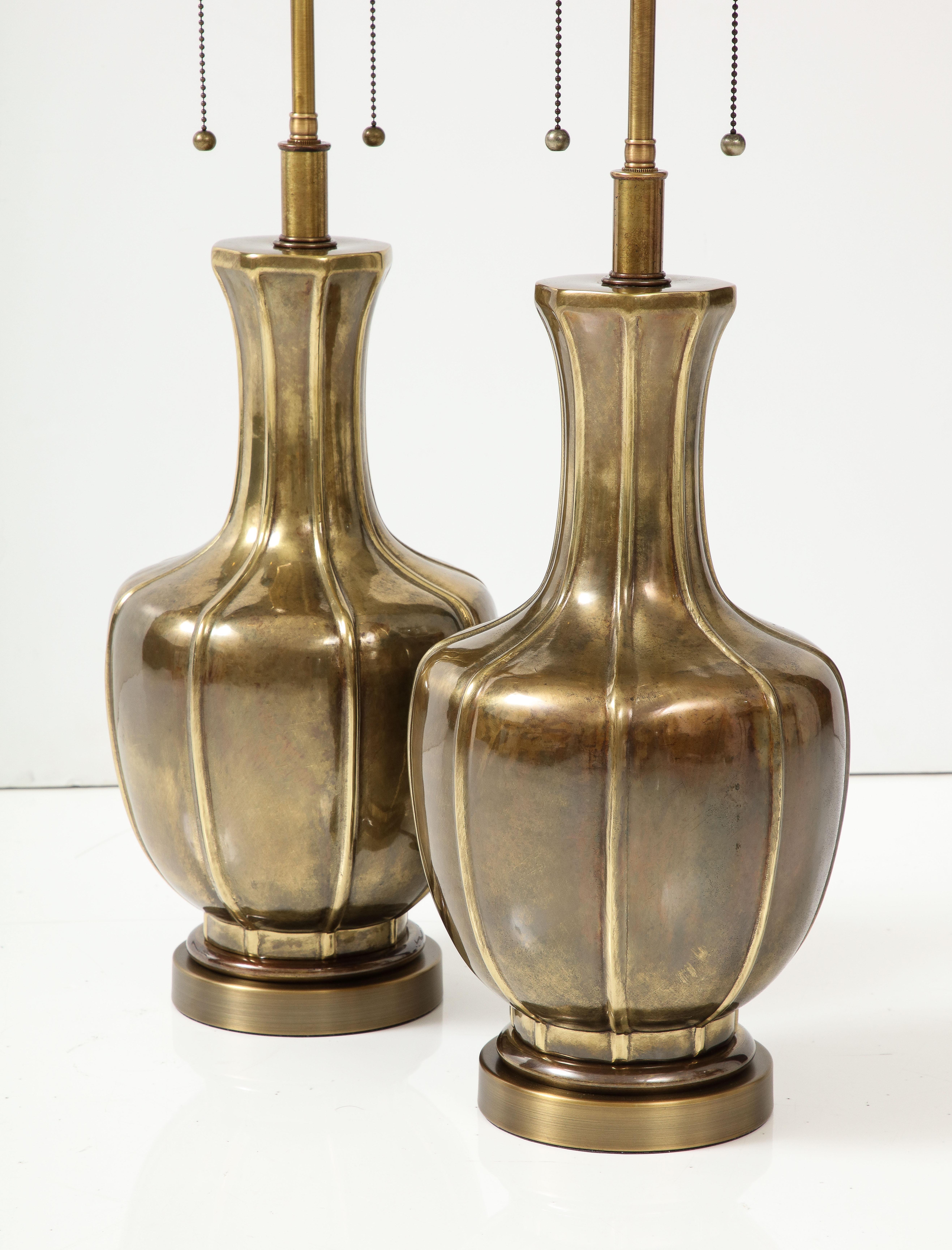 Mid-Century Modern Pair of Midcentury Antique Brass Lamps by Frederick Cooper For Sale