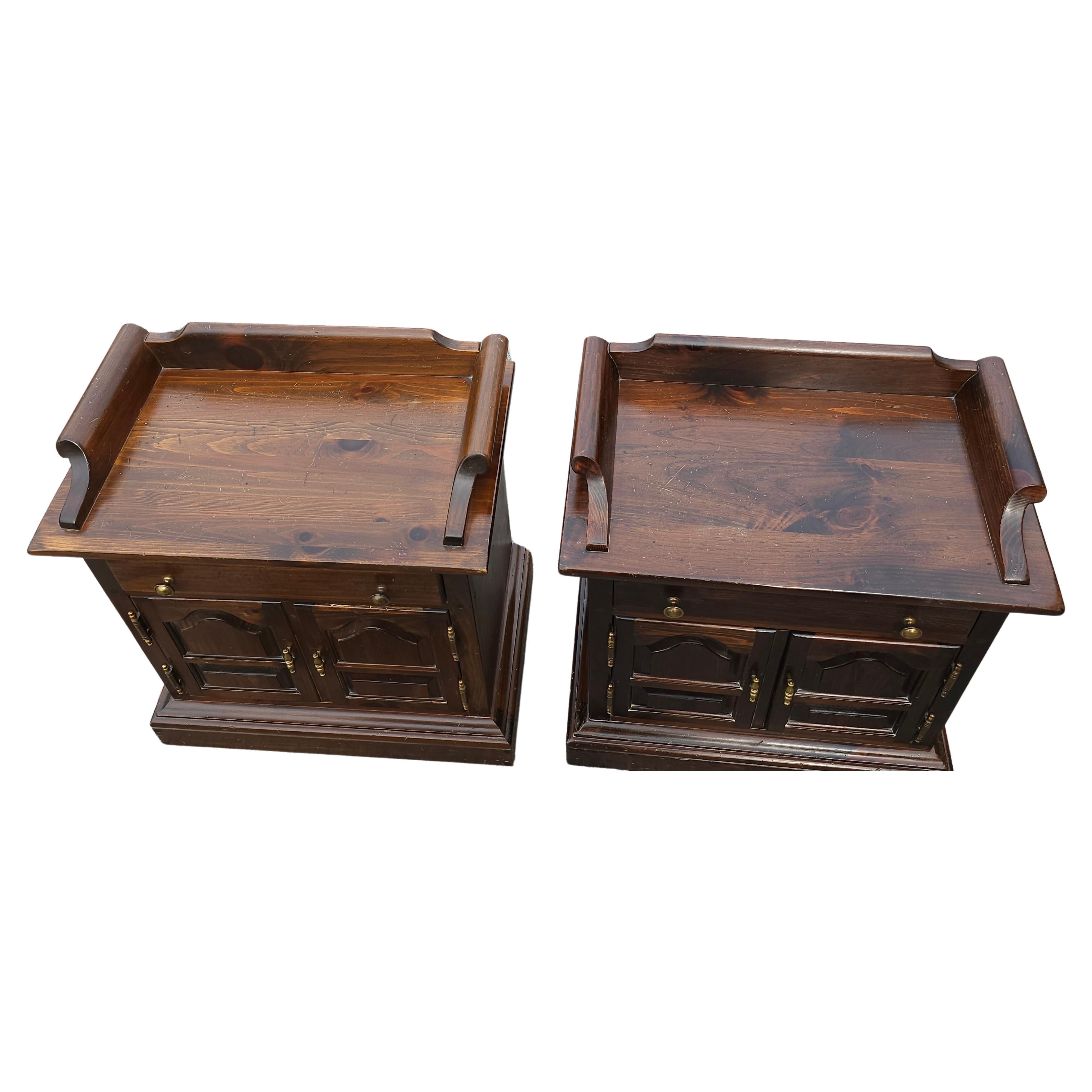 Pair of Mid Century Antiqued and Distressed Solid Pine Bedside Cabinets Nightstands. Ample storage
Measures 26