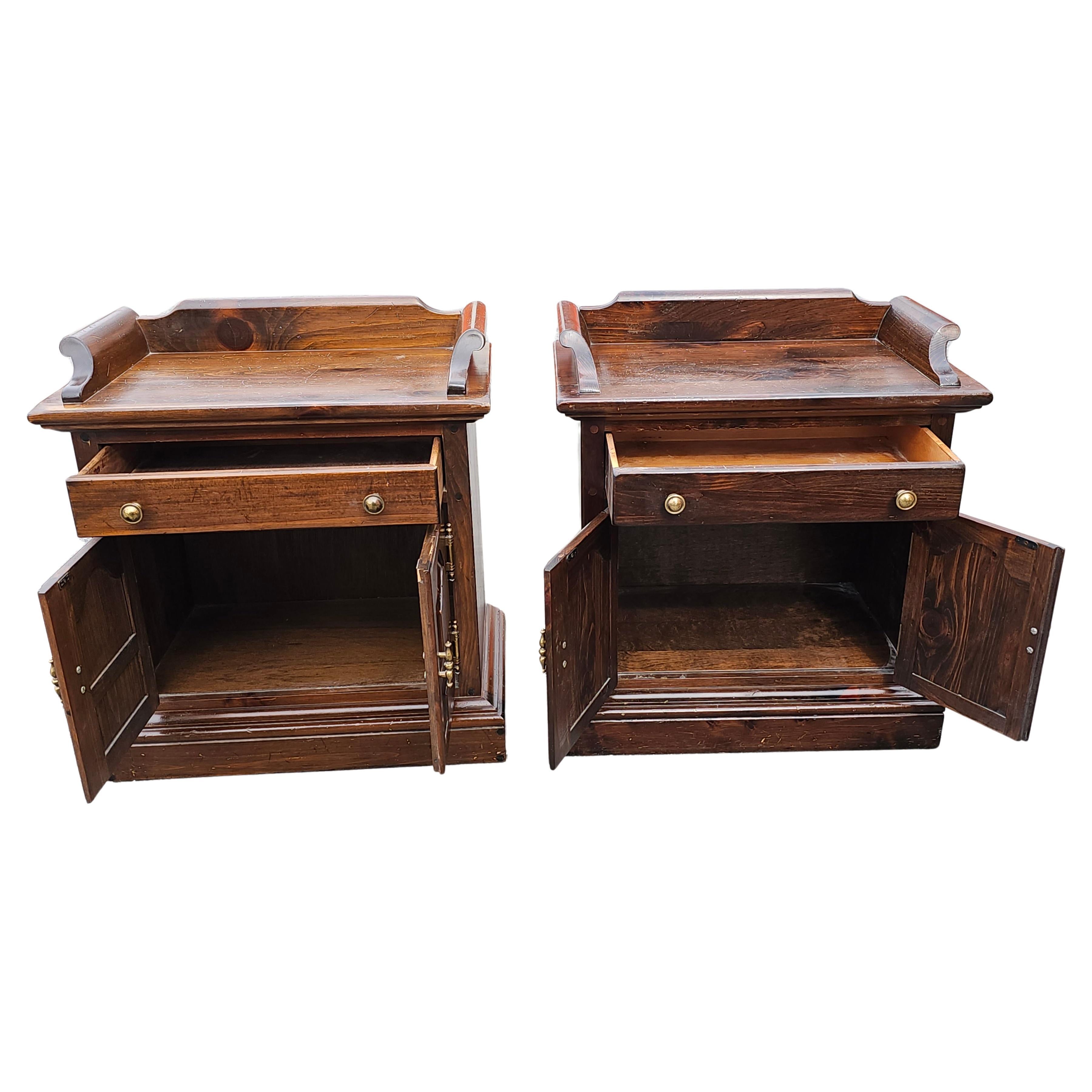 American Pair of Mid Century Antiqued Distressed Pine Bedside Cabinets Nightstands For Sale