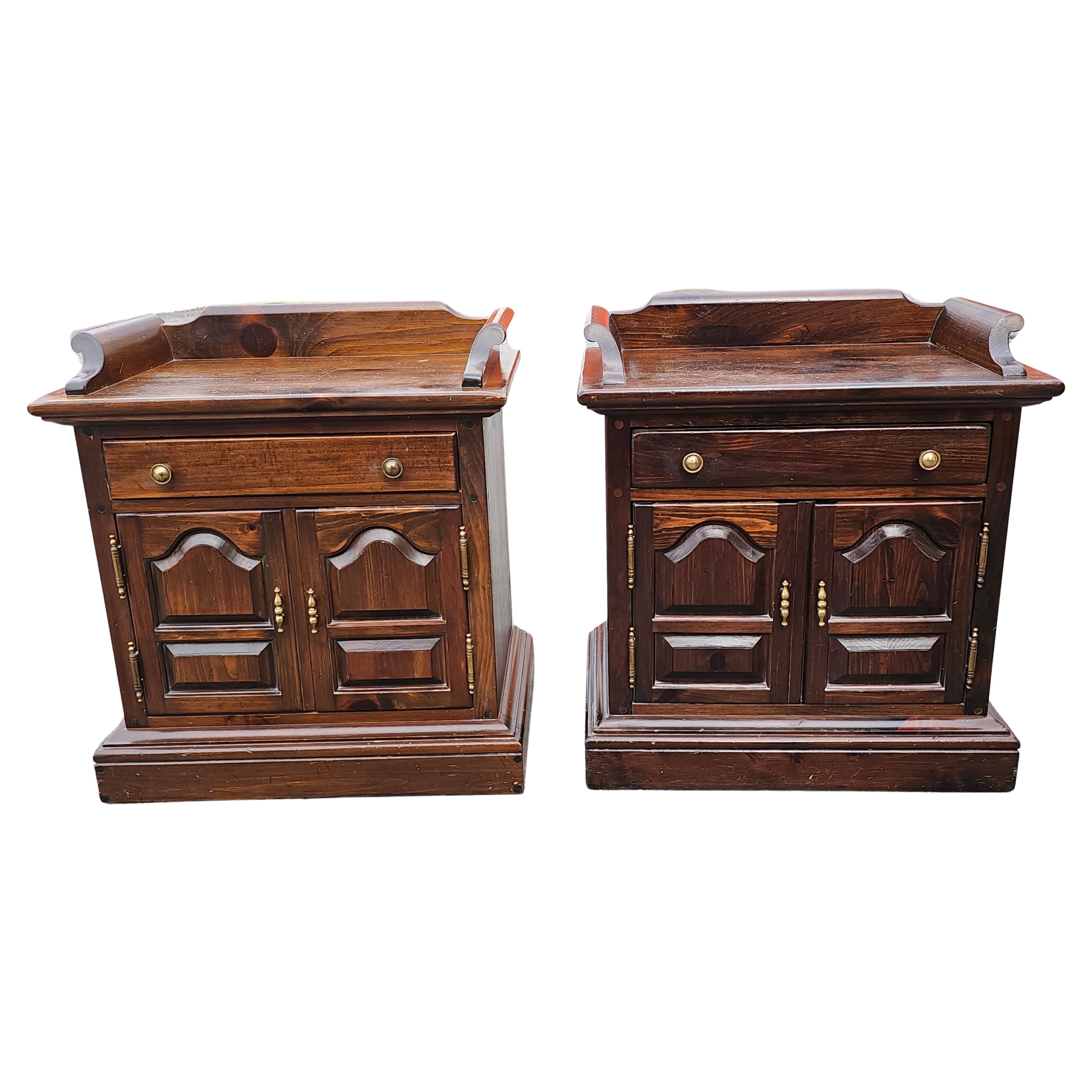 Pair of Mid Century Antiqued Distressed Pine Bedside Cabinets Nightstands For Sale